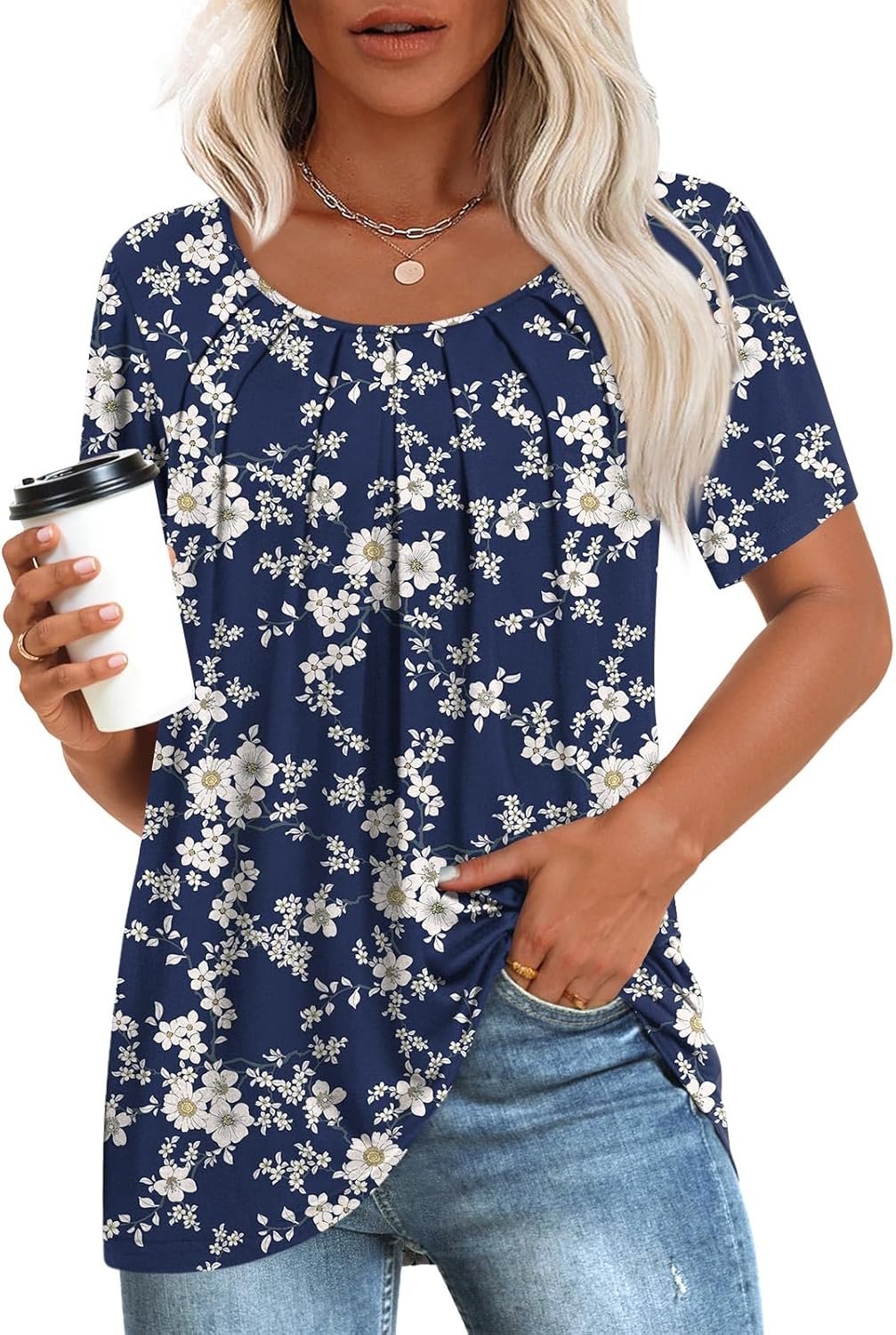Anymeet Womens Summer Tops Casual Shirts Pleated Tunic M-3XL