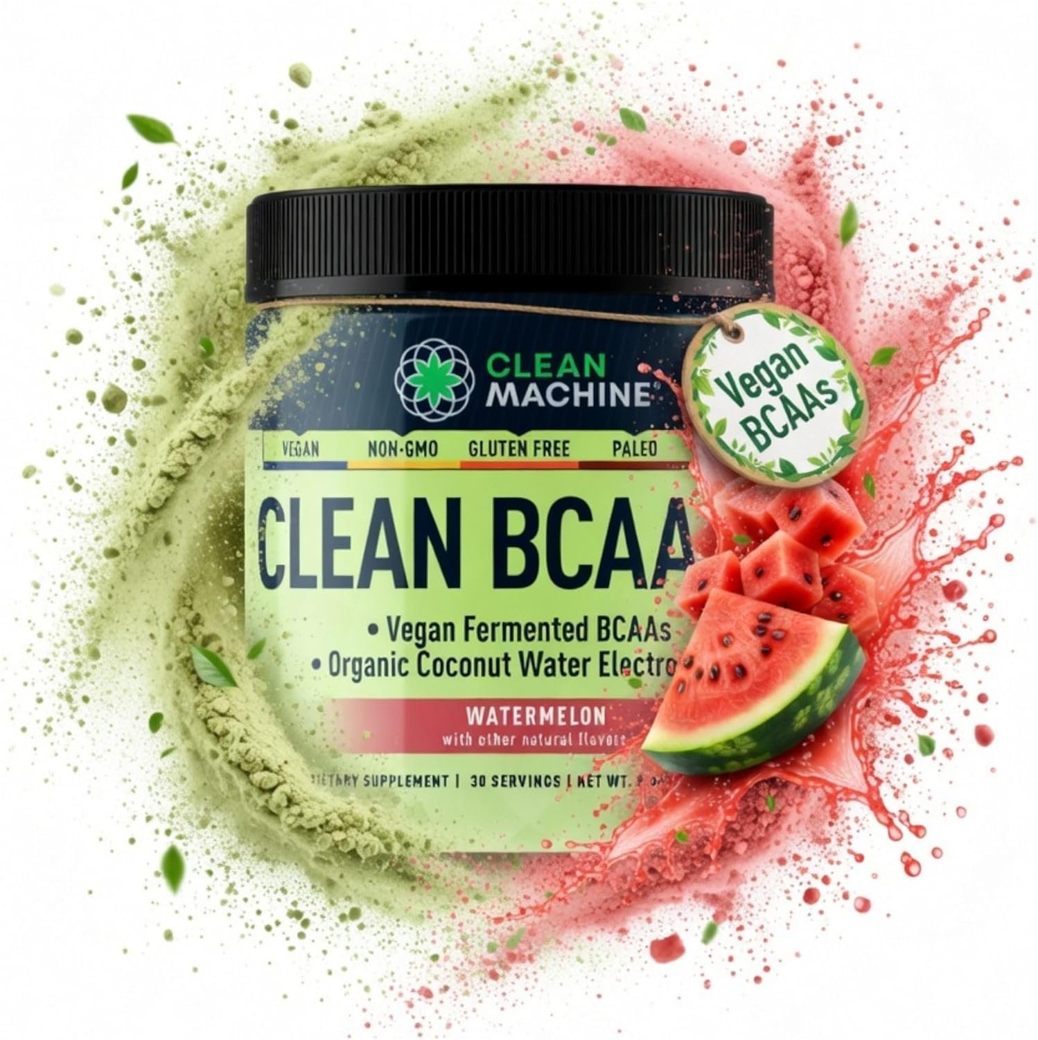 Clean BCAA – 2:1:1 Food Sourced BCAAs Powder & Coconut Water Electrolytes Recovery & Amino Energy Supplement – Award Winning Vegan Amino Acid Supplement – 30 Servings – Watermelon