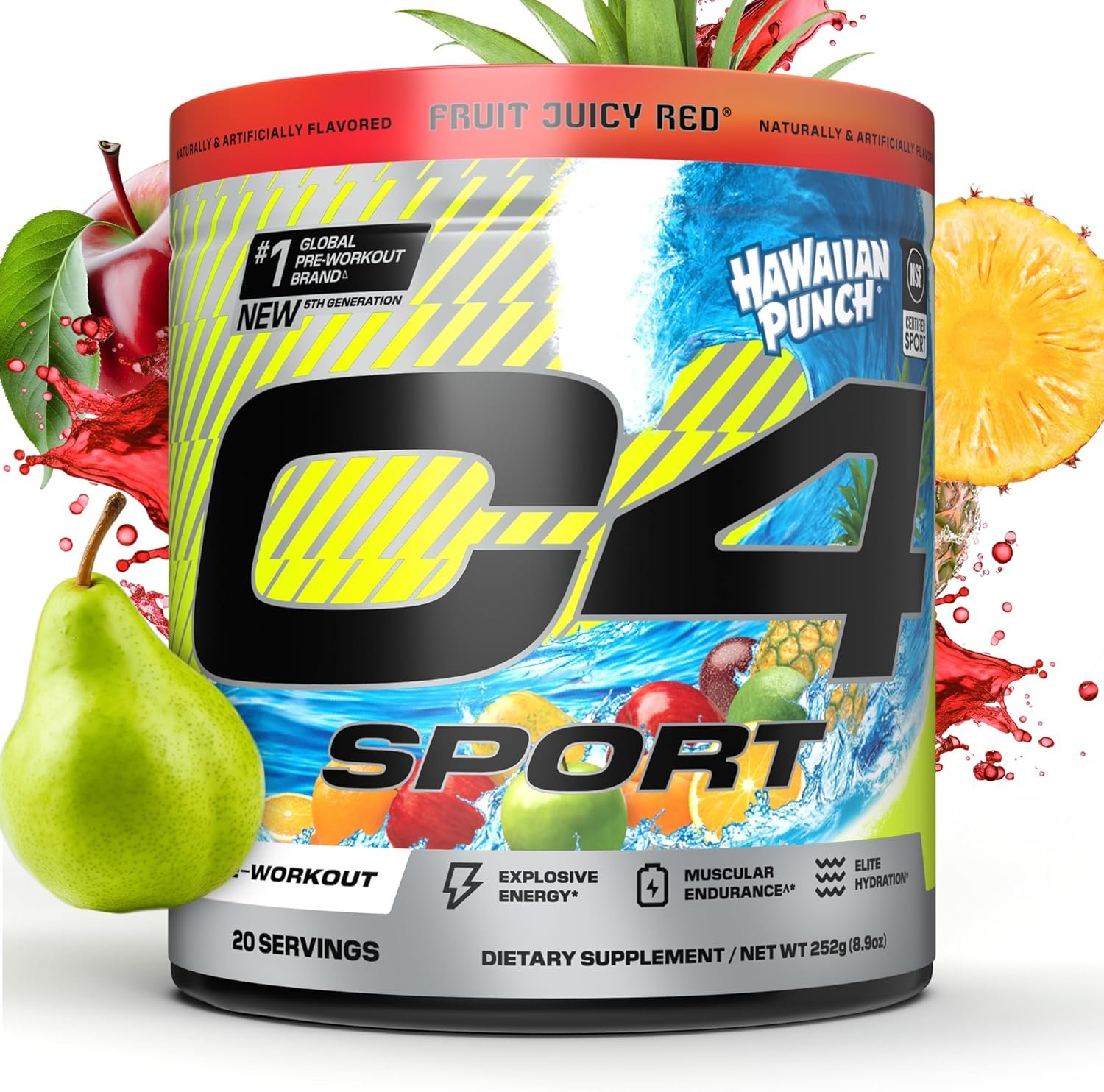 C4 Sport Pre Workout Powder – NSF Certified for Sport – Elite Hydration – 200mg Caffeine + Creatine + Beta-Alanine – Electrolytes and Energy Supplement – Hawaiian Punch, 20 Servings