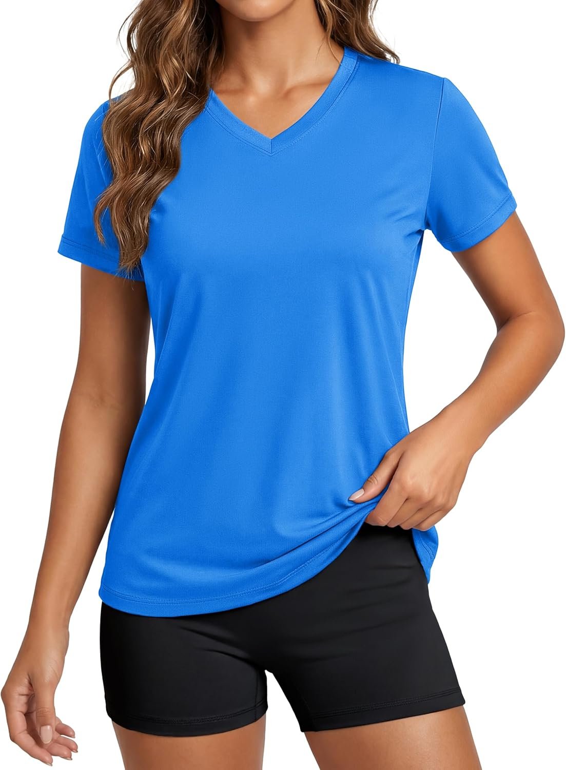 MAGCOMSEN Women’s Workout Tops Short Sleeve UPF 50+ Athletic Shirts Quick Dry V-Neck T-Shirt Moisture Wicking Gym Tee