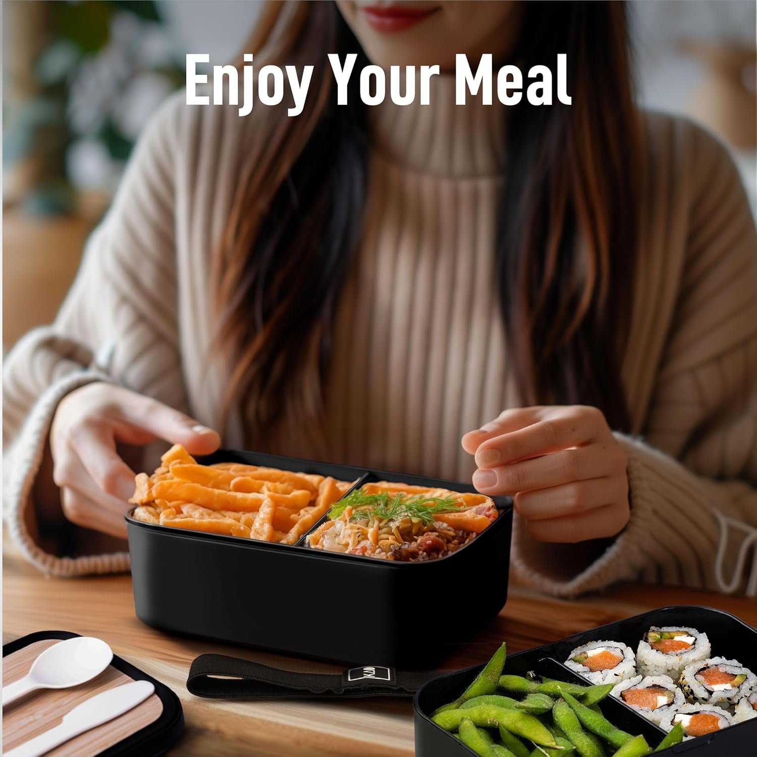 KARRICO 68oz Bento Box Adult – Stackable Lunch Containers For Adults, Leak-Proof Mens Tupperware & Lunch Box Containers – Black Double Food Container, Meal Prep Office Lunchbox With Dividers