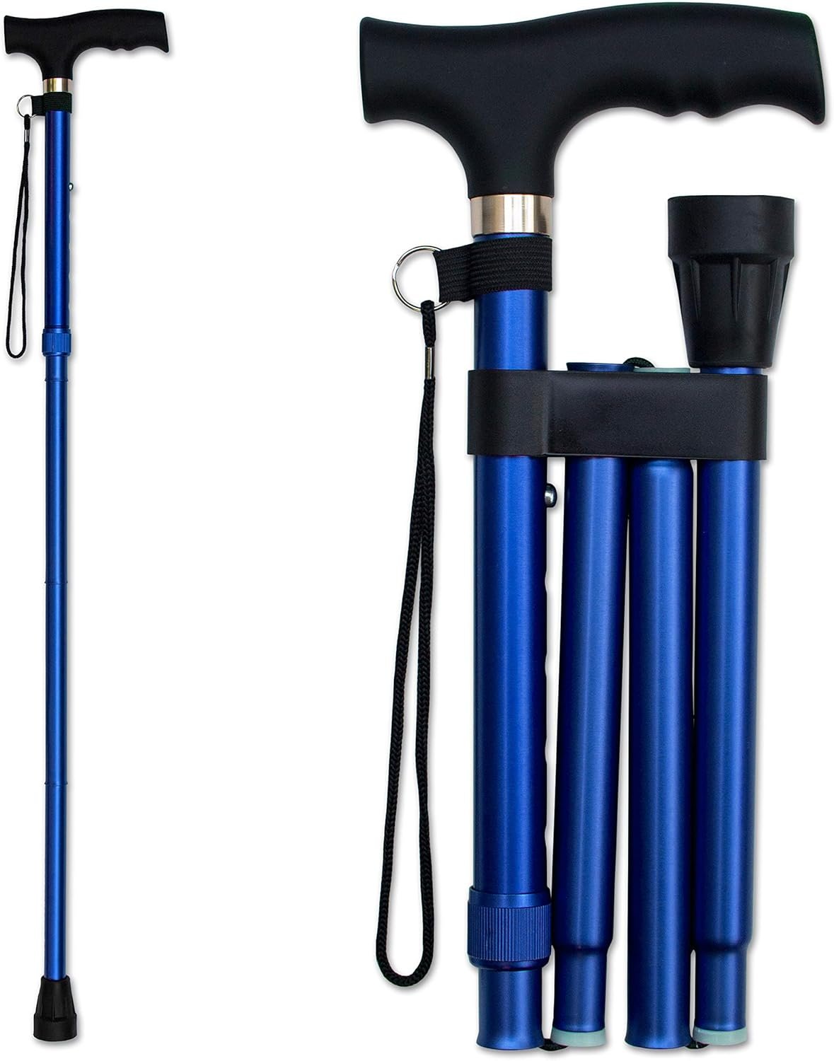 RMS Folding Cane – Foldable Walking Cane with Adjustable Height – Collapsible and Lightweight – Soft Ergonomic Handle for Comfortable Grip – Portable Walking Stick for Mobility Aid