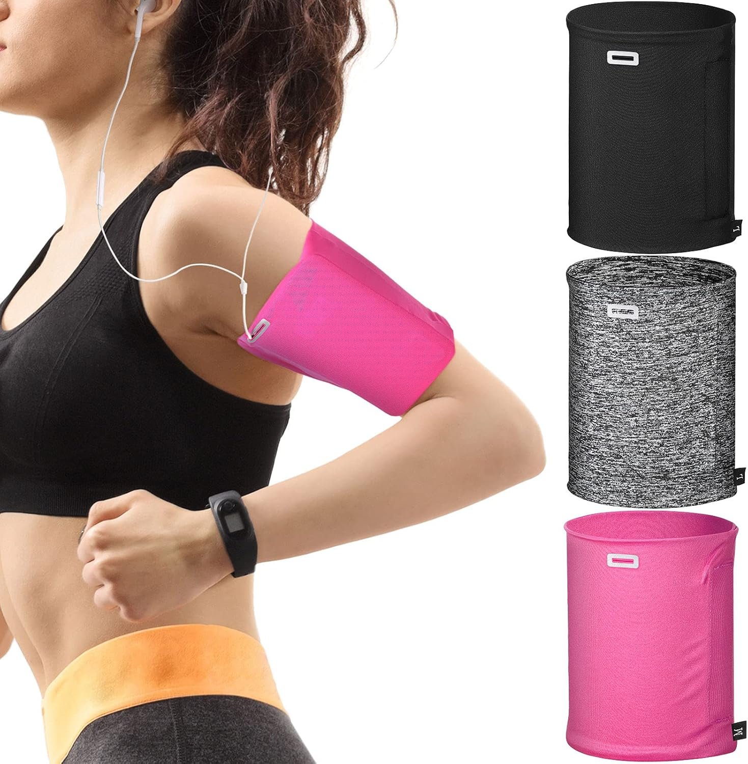 Outus 3 Pack Running Armband Phone Holder, Breathable Elastic Arm Bands for Cell Phone, 8.3-11 Inch Adjustable Arm Sleeve with Zipper & Headphone Hole for Sports, Hiking, Biking, Gym Fitness