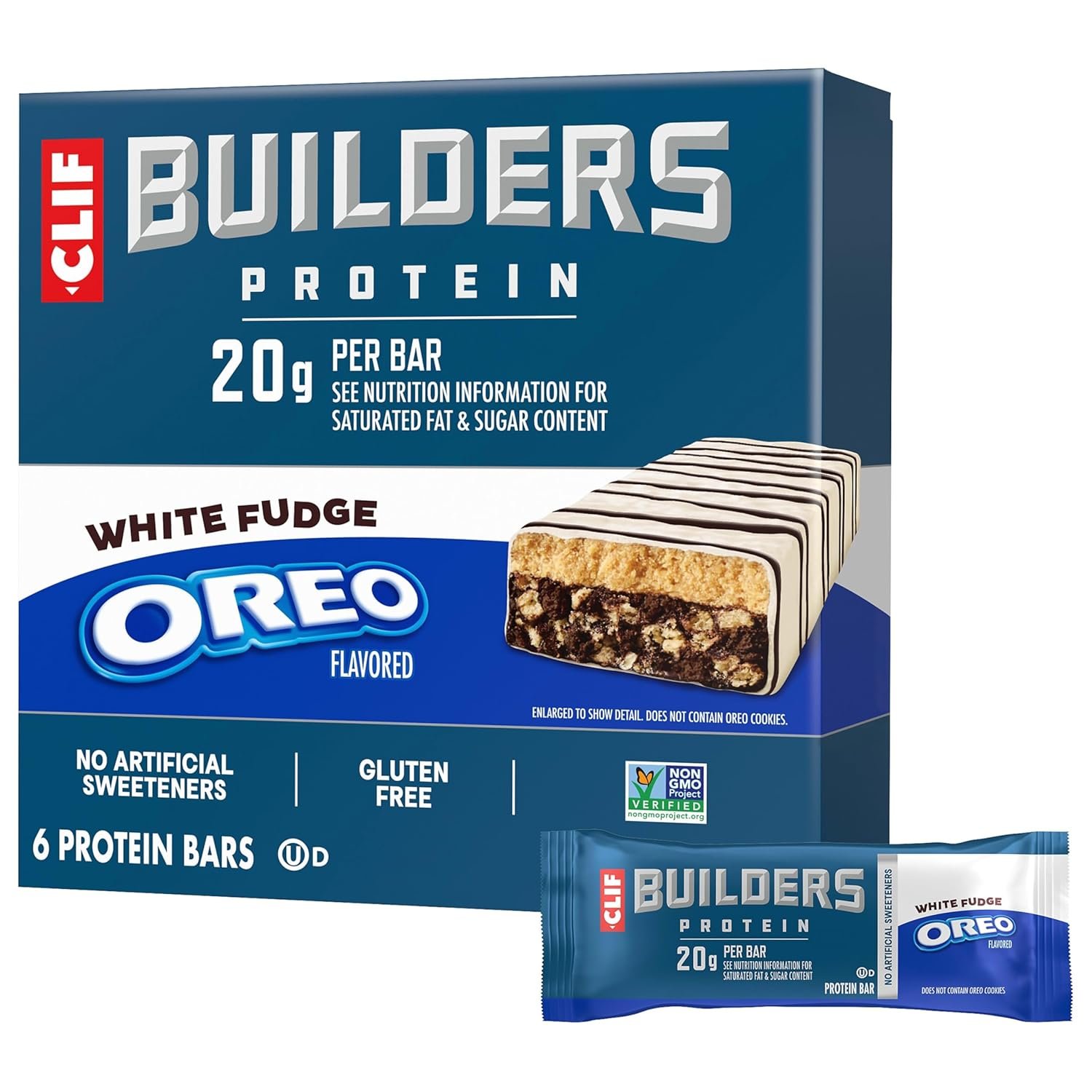 CLIF BUILDERS Protein Bars – White Fudge OREO-Flavored – 20g Plant Based Protein – Gluten Free – Non-GMO – Low Glycemic – No Artificial Sweeteners – 2.4 oz. (6 Pack)