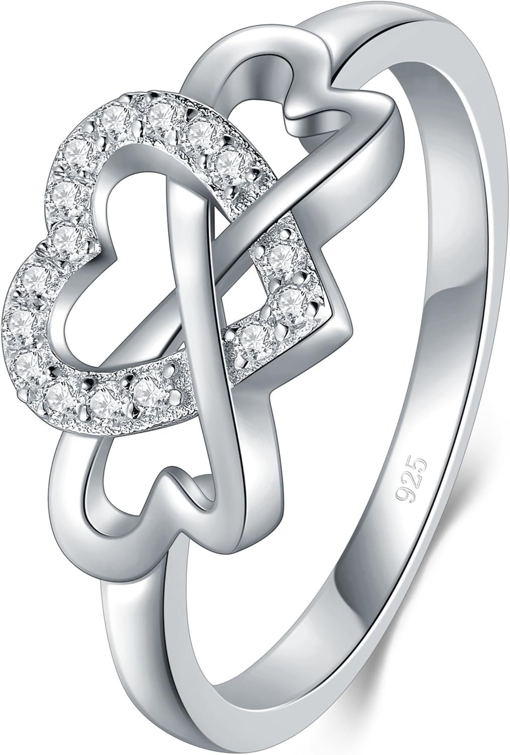 BORUO Love Heart Twisted Eternity Band-925 Sterling Silver Rings for Women-Platinum Plated Over Sterling Silver Wedding Band For Womem-Promise Rings For Her-Silver Rings For Women, 2mm, Size 4-12