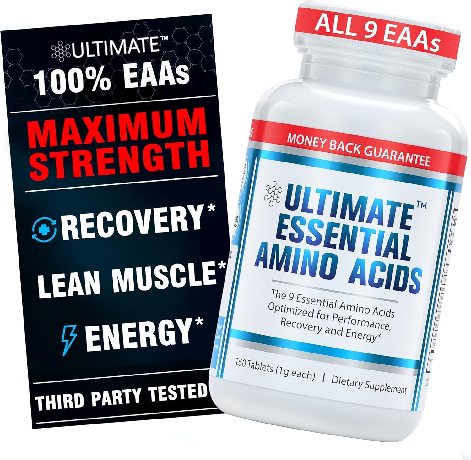 Ultimate Essential Amino Acids Supplement for Cutting, Fasting & Workouts, All 9 EAAs, 3000mg, 40% Leucine, 4:1:1 BCAA Ratio, Binder-Free with Organic Coating, Vegan, Keto, Non-GMO, 150 Tablets