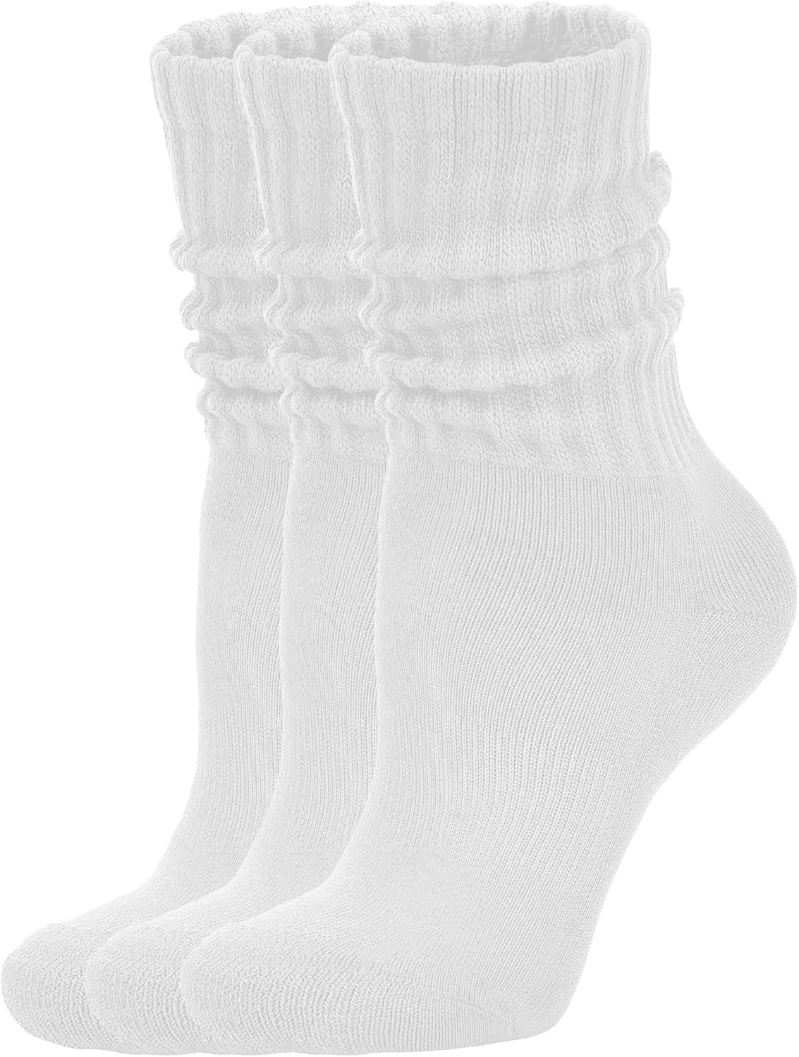 AugRing Women’s Scrunch Crew Socks Retro 3-Pack Solid Cotton Boot Calf Chunky Ribbed Cozy Slouchy Socks Size 5-11