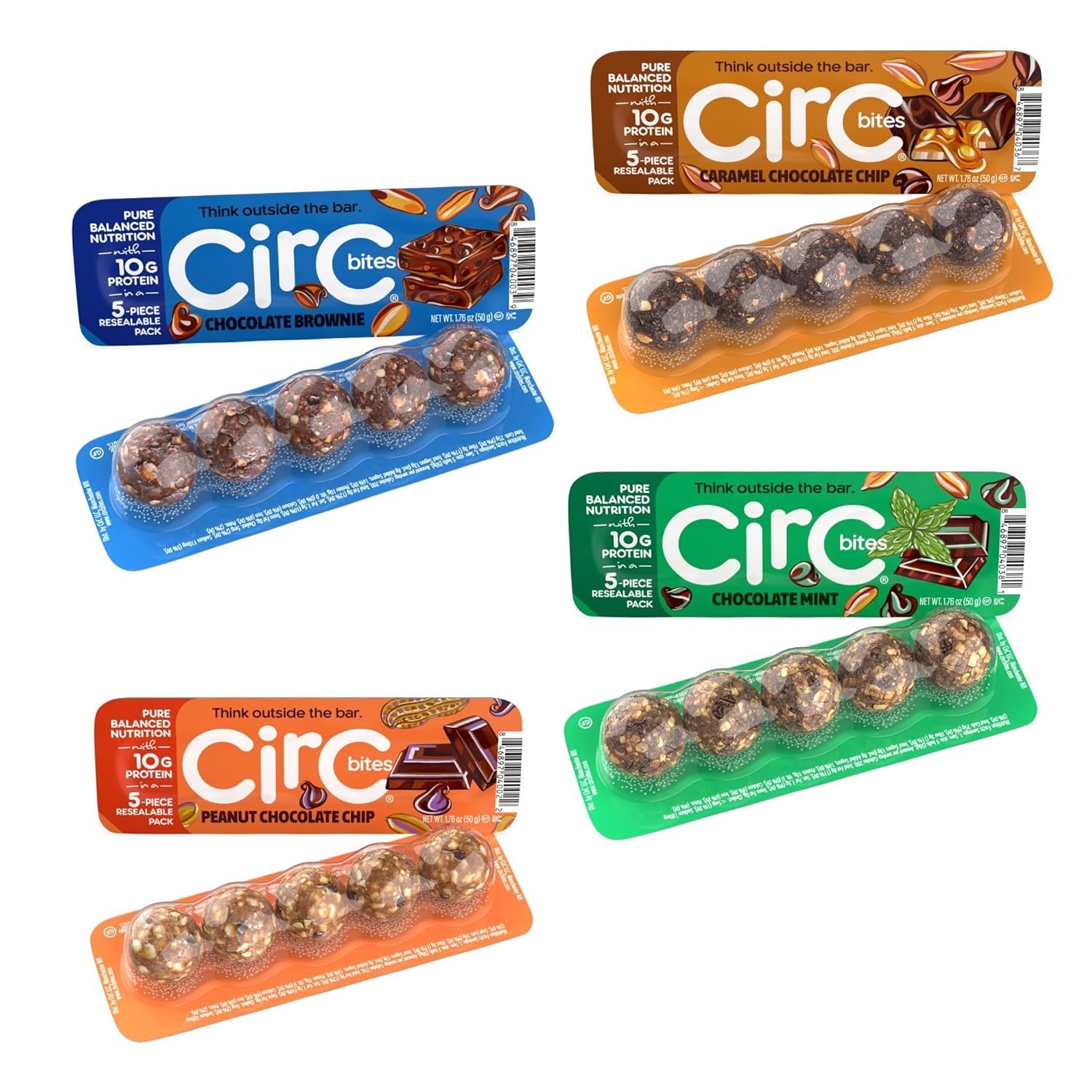 CirC Energy Bites – Chocolate Lovers Variety 12 Pack Gluten Free Protein Balls – 10g Protein, Whole Grains, Nuts & Fruit – Portable Healthy Snacks for Adults & Kids, 5 Piece Resealable Packs