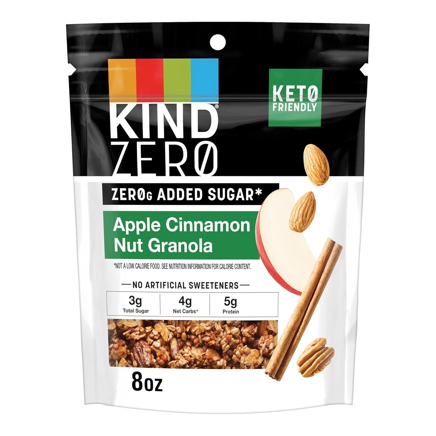 KIND Zero Added Sugar Granola, Apple Cinnamon Nut, Gluten Free, Low Sugar, Keto Snacks, 5g Protein, 8oz, 1 Count