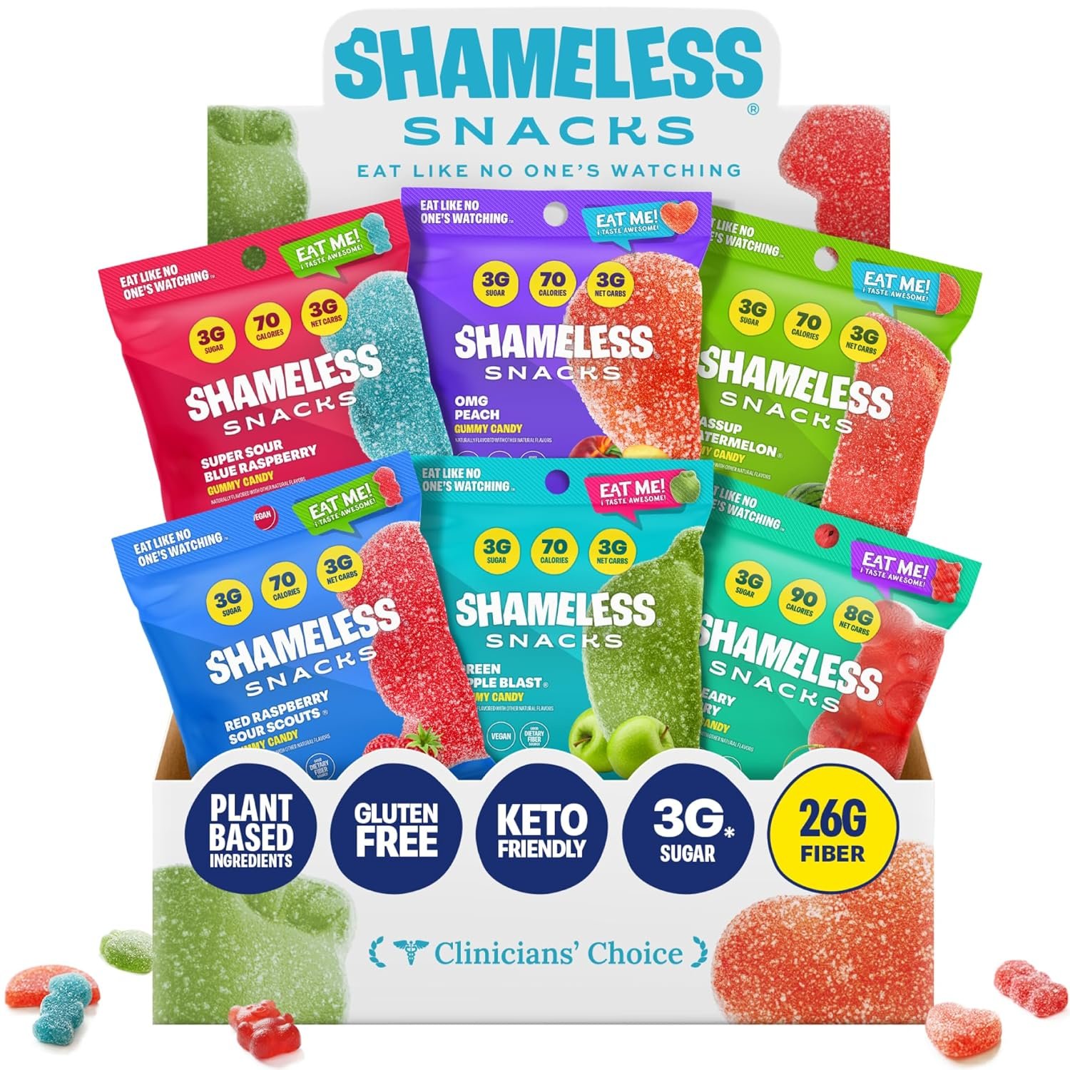 Shameless Snacks Sour Candy & Fruit Snacks – Gummy Candy Variety Pack, Keto Snacks, Sour Gummy Worms & Gummy Bears in Bulk, 3g Sugar Gluten Free Vegan for Kids & Adults