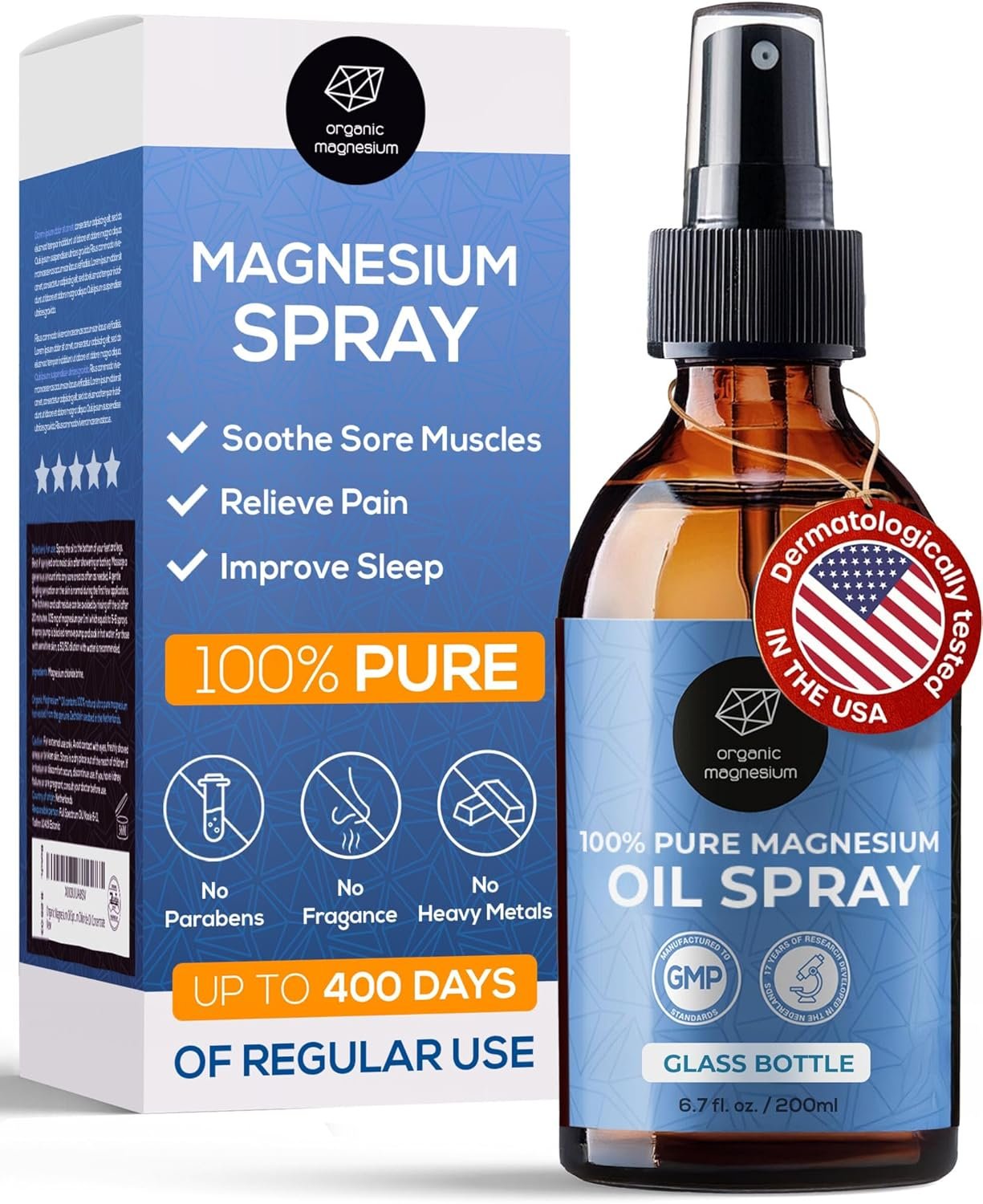 Organic Organic Magnesium Oil Spray for Feet, Sleep & Sore Muscles – 100% Pure Ancient Zechstein Mg Chloride, Topical Formula for Natural Relaxation, Body Massage, Leg Cramps & Workout Relief