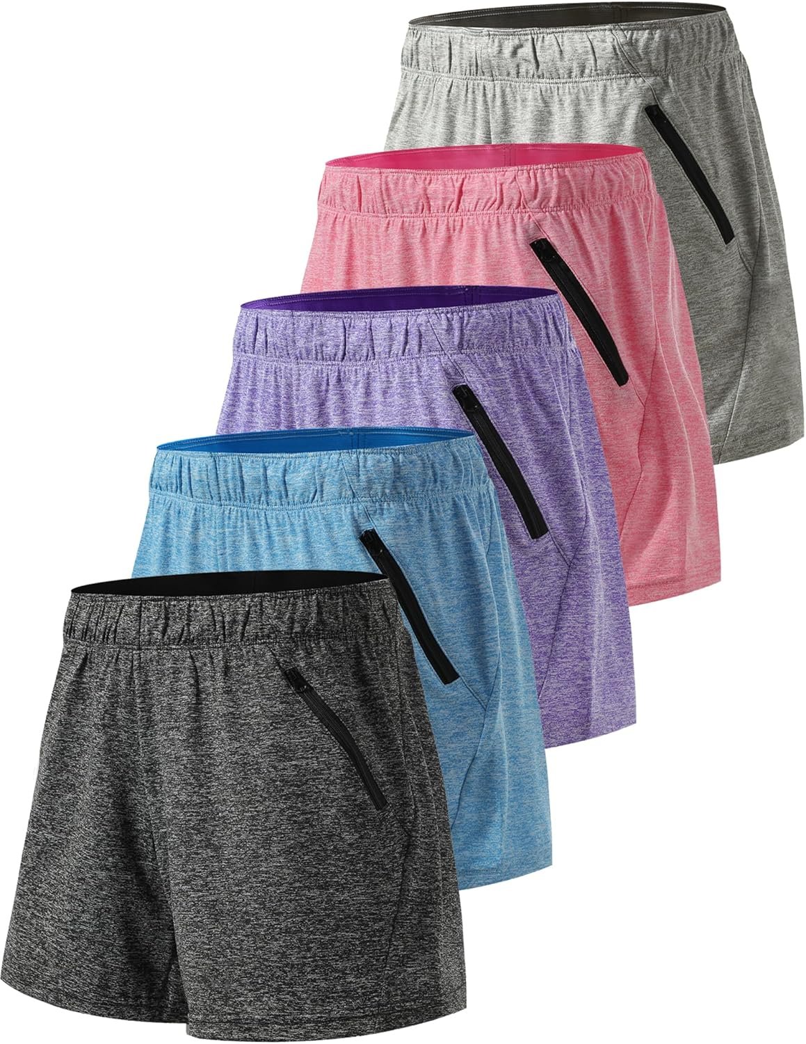 Liberty Imports 1 or 5 Pack Womens Lounge Workout Shorts with Zipper Pockets 5″ Inseam Lightweight Athletic Casual Shorts