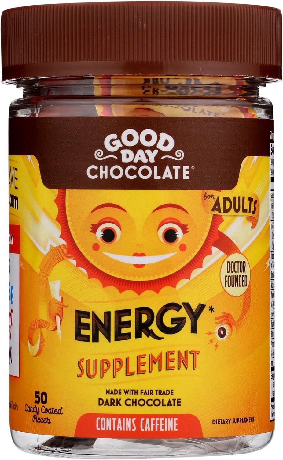 Good Day Chocolate Energy Supplements for Adults [50 Count] Fair Trade Caffeine Chocolate with B-Vitamins, Green Tea Extracts and 20 mg Caffeine Per Piece – Energy Booster for Women and Men