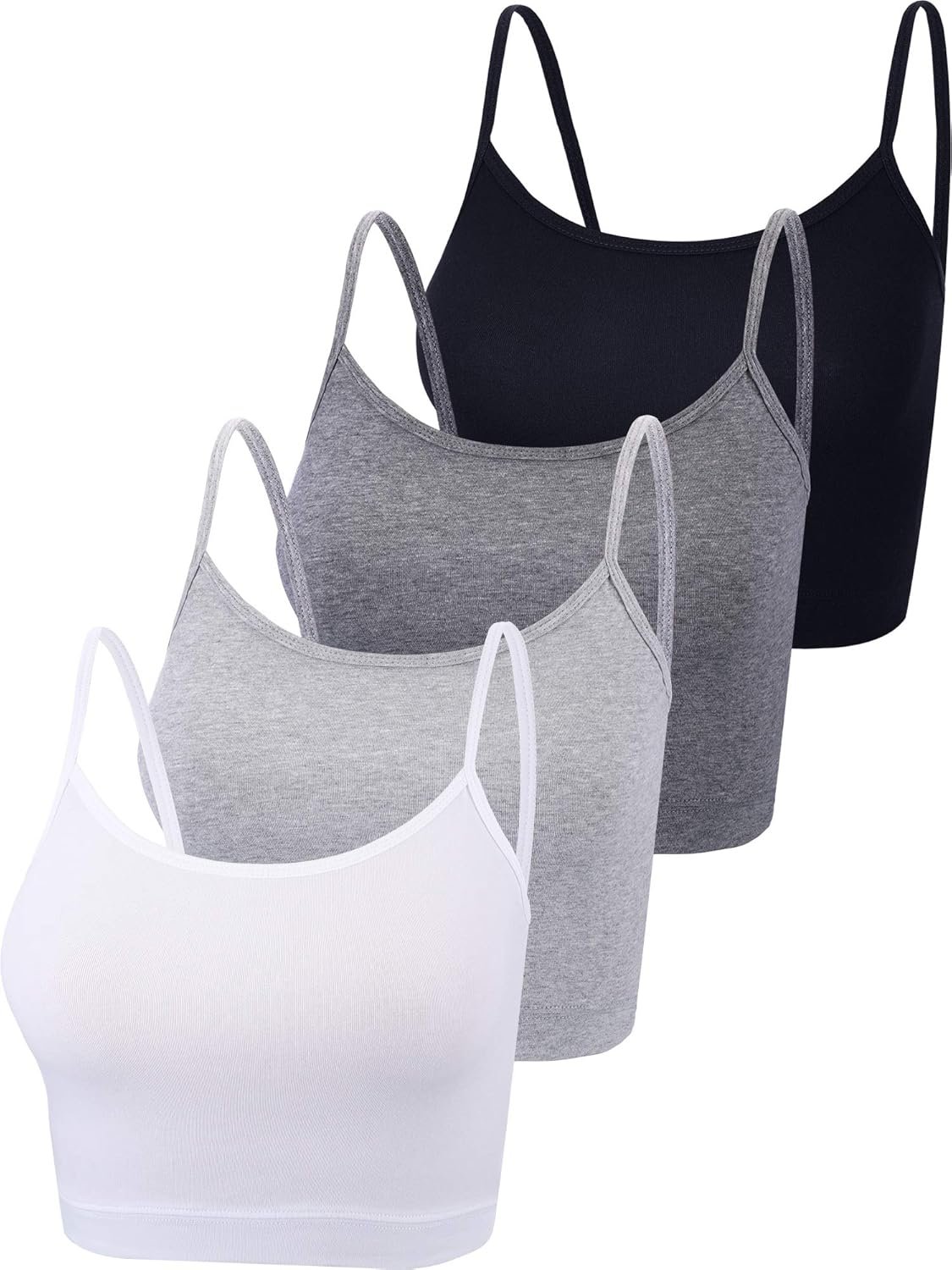 Boao 4 Pack Women’s Cropped Tank Tops, Cotton Spaghetti Strap Crop Top Basic Sports Crop Cami Half Camisoles for Teen Girls