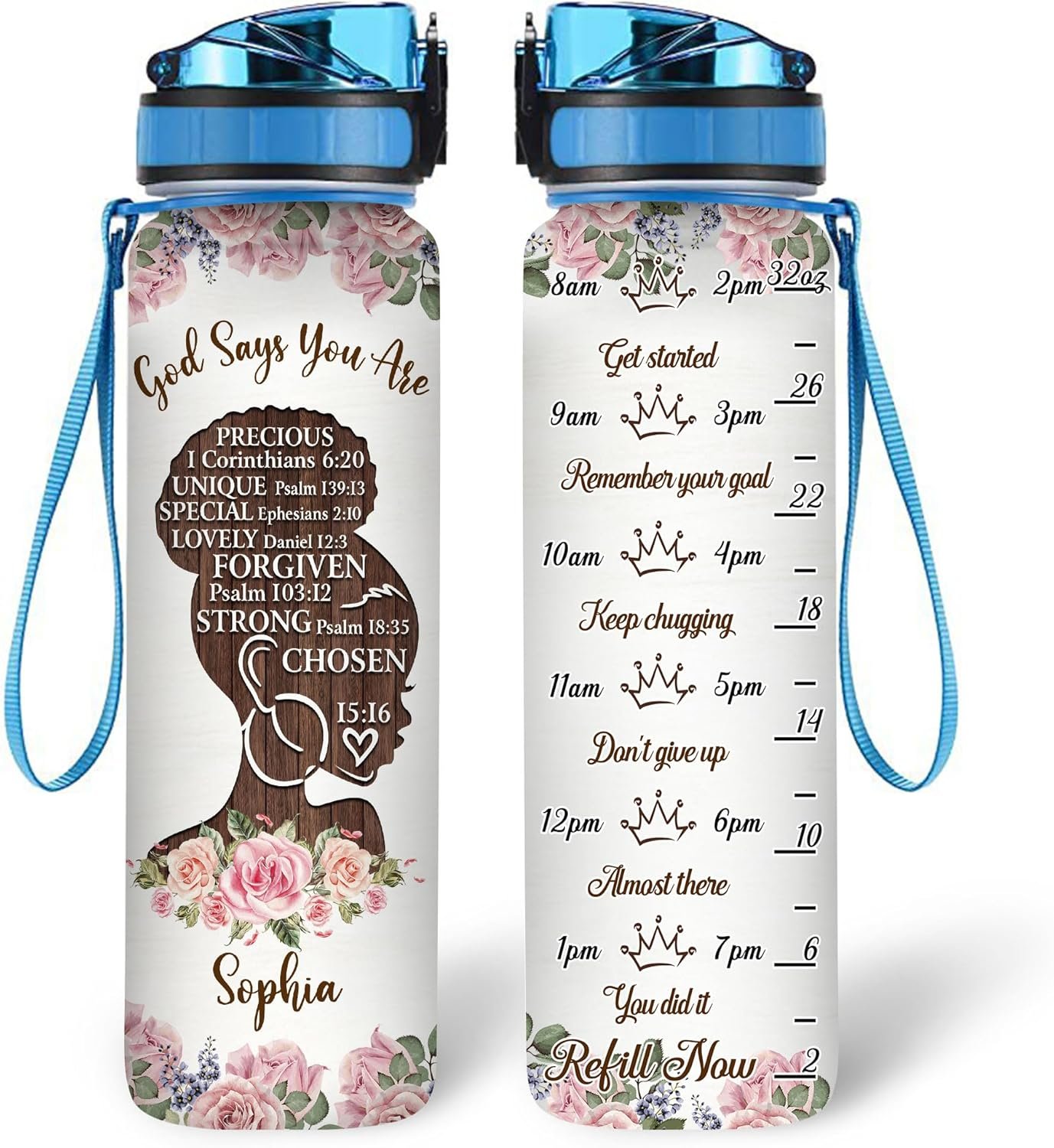 Personalized Gods Say You Are 32 Oz Liter Motivational Water Bottle, Water Bottle With Time Marker, African American Black Woman Gifts For Black Women, Gifts For Girls On Birthday, Mother’s Day