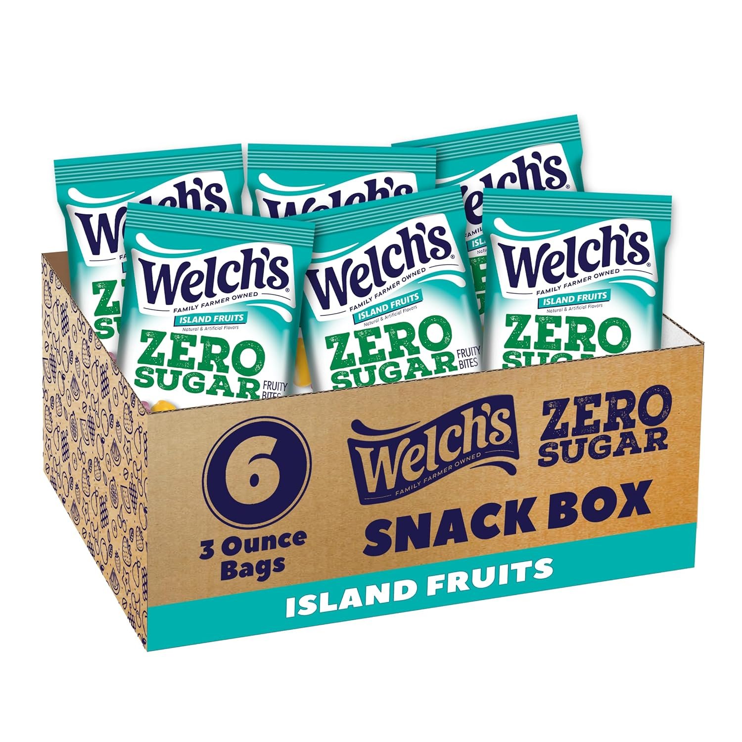 Welch’s Zero Sugar Fruity Bites, Island Fruits Snack Box, Gluten Free & Sugar Free Snacks, 3oz Snack Packs (Pack of 6)