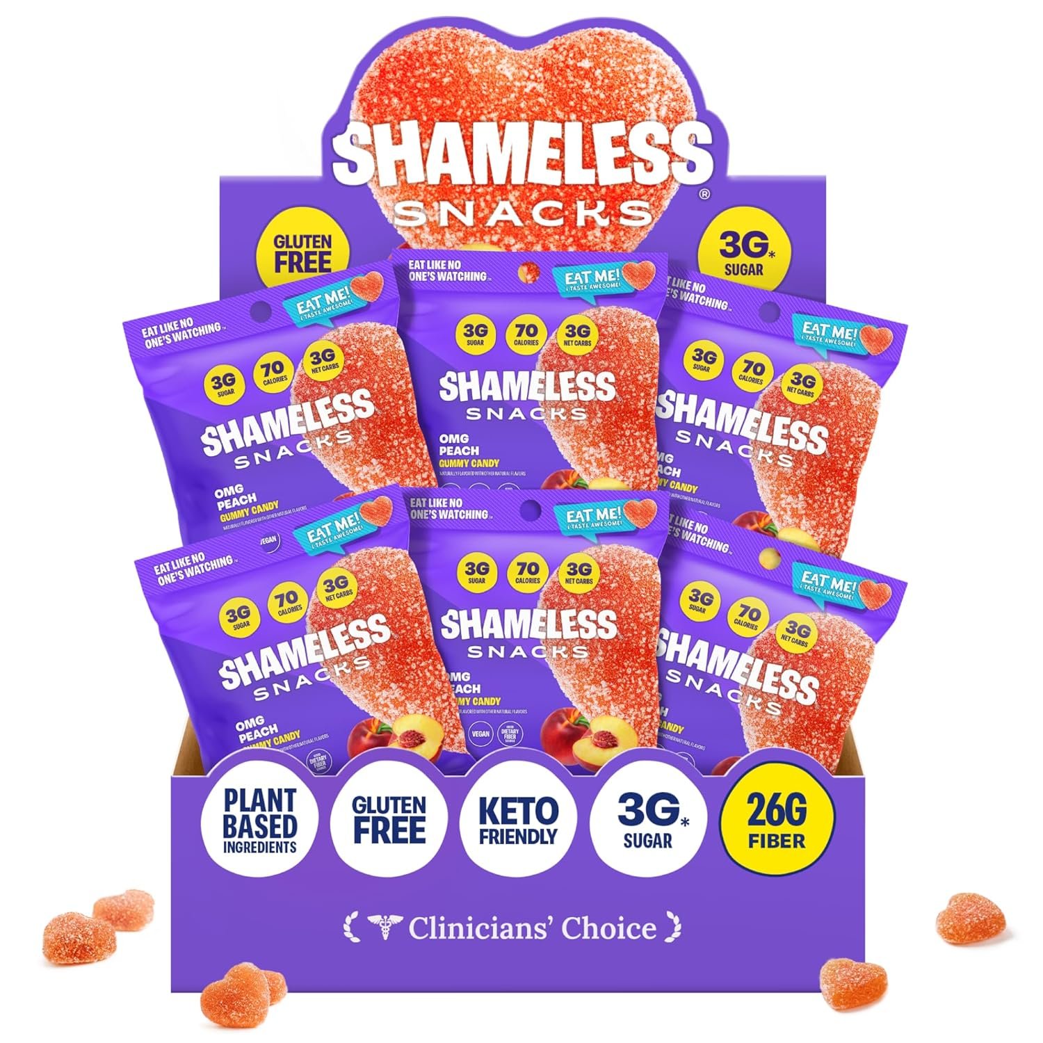 Shameless Snacks OMG Peach – Sour Candy & Fruit Snacks, Sour Peach Gummy Candy, Keto Snacks Low Sugar Candy in Bulk, 3g Sugar Gluten Free Vegan for Kids & Adults