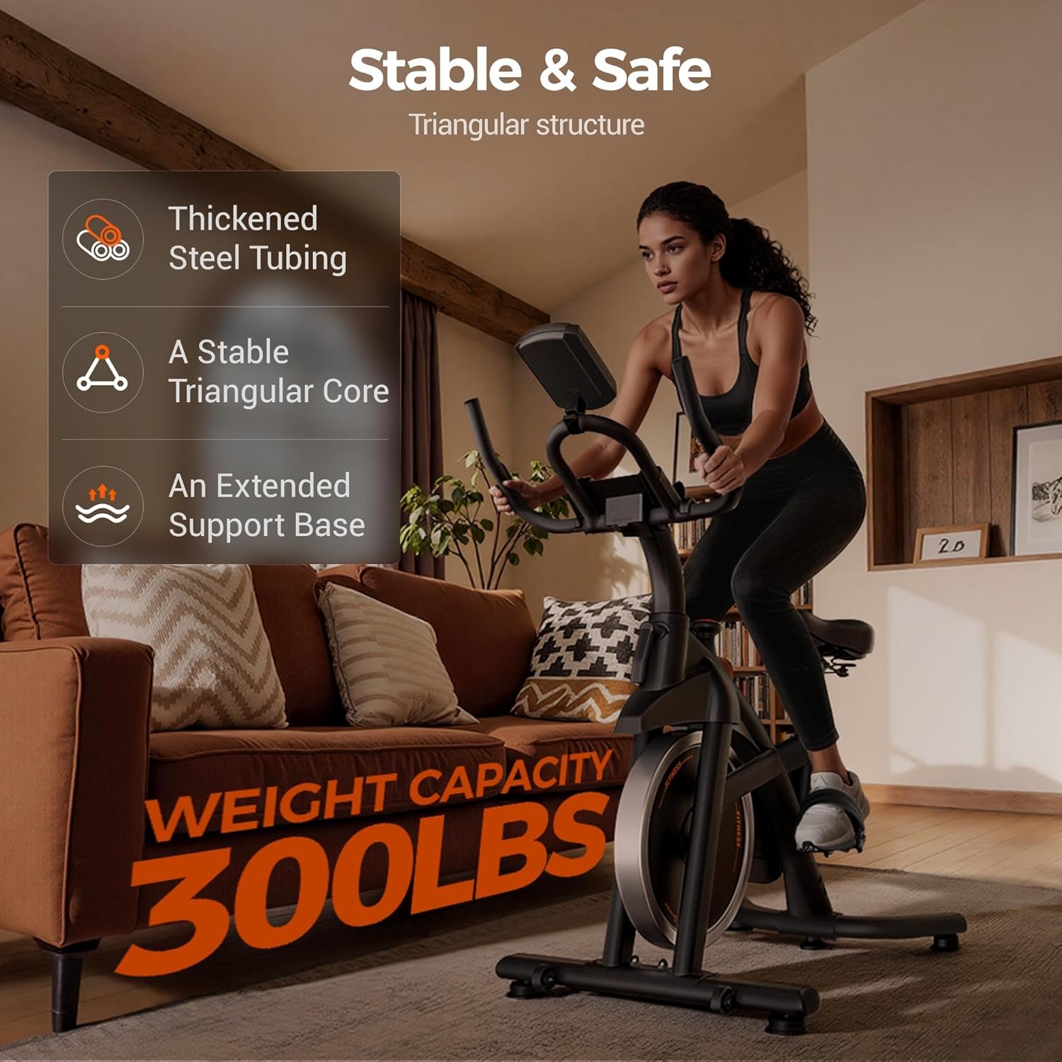 CURSOR FITNESS Exercise Bike, Quiet Belt Drive Stationary Bike for Home with 0-100 Resistance & App, 300 LB High Carbon Steel Training Bike, Indoor Cycling Bike with Tablet Holder and Heart Rate