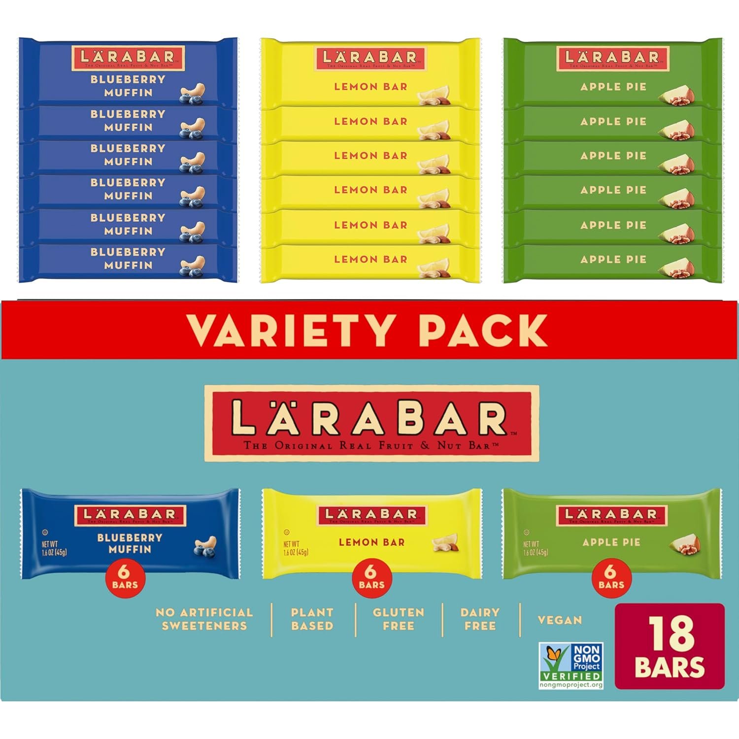 Larabar Fruit and Nut Bars Variety Pack, Gluten Free and Vegan, 28.8 oz, 18 Ct