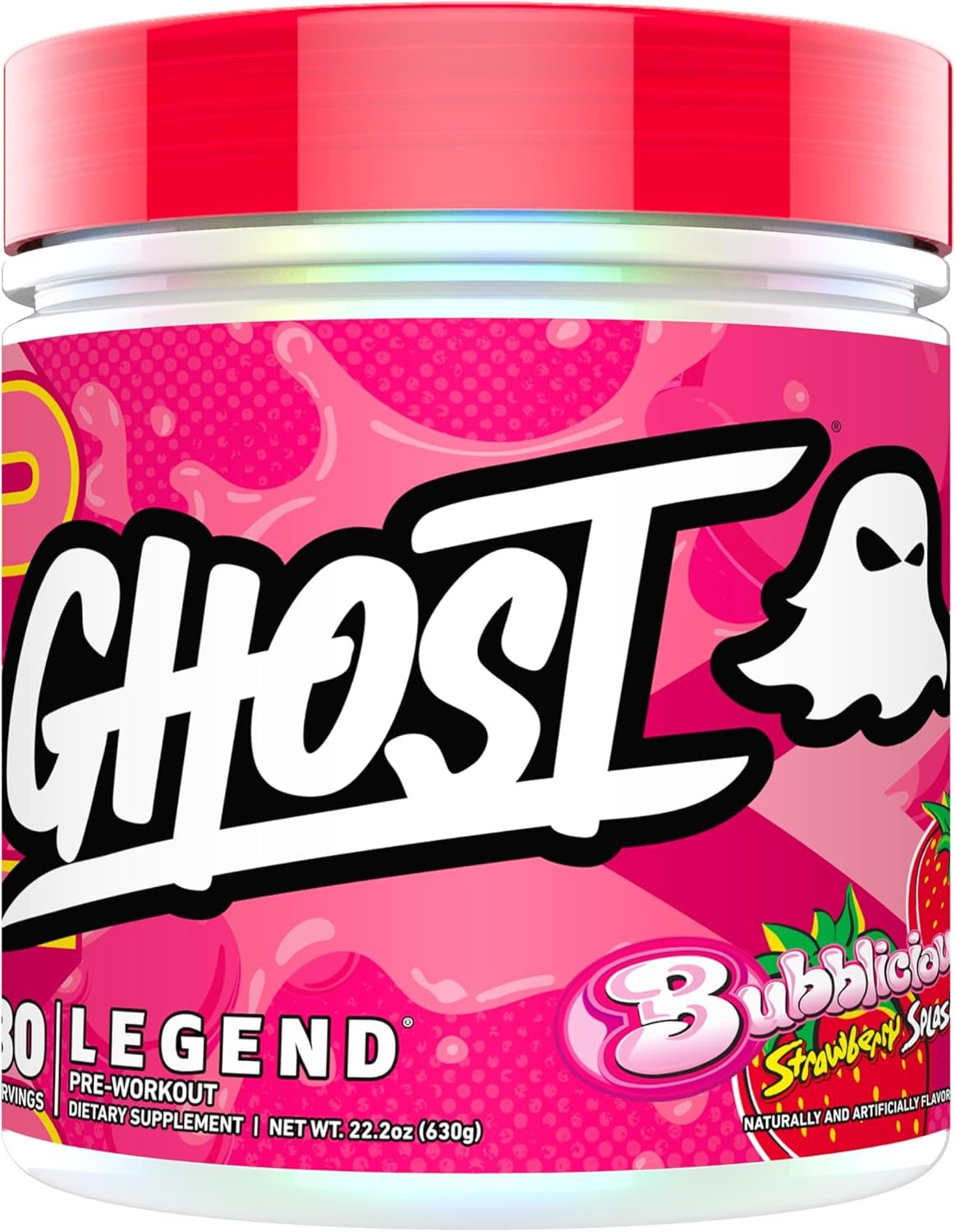 GHOST Legend Pre-Workout Powder, Bubblicious Strawberry Splash – 30 Servings – Pre-Workout for Men & Women with Choline, L-Citrulline, & Beta Alanine for Energy & Focus