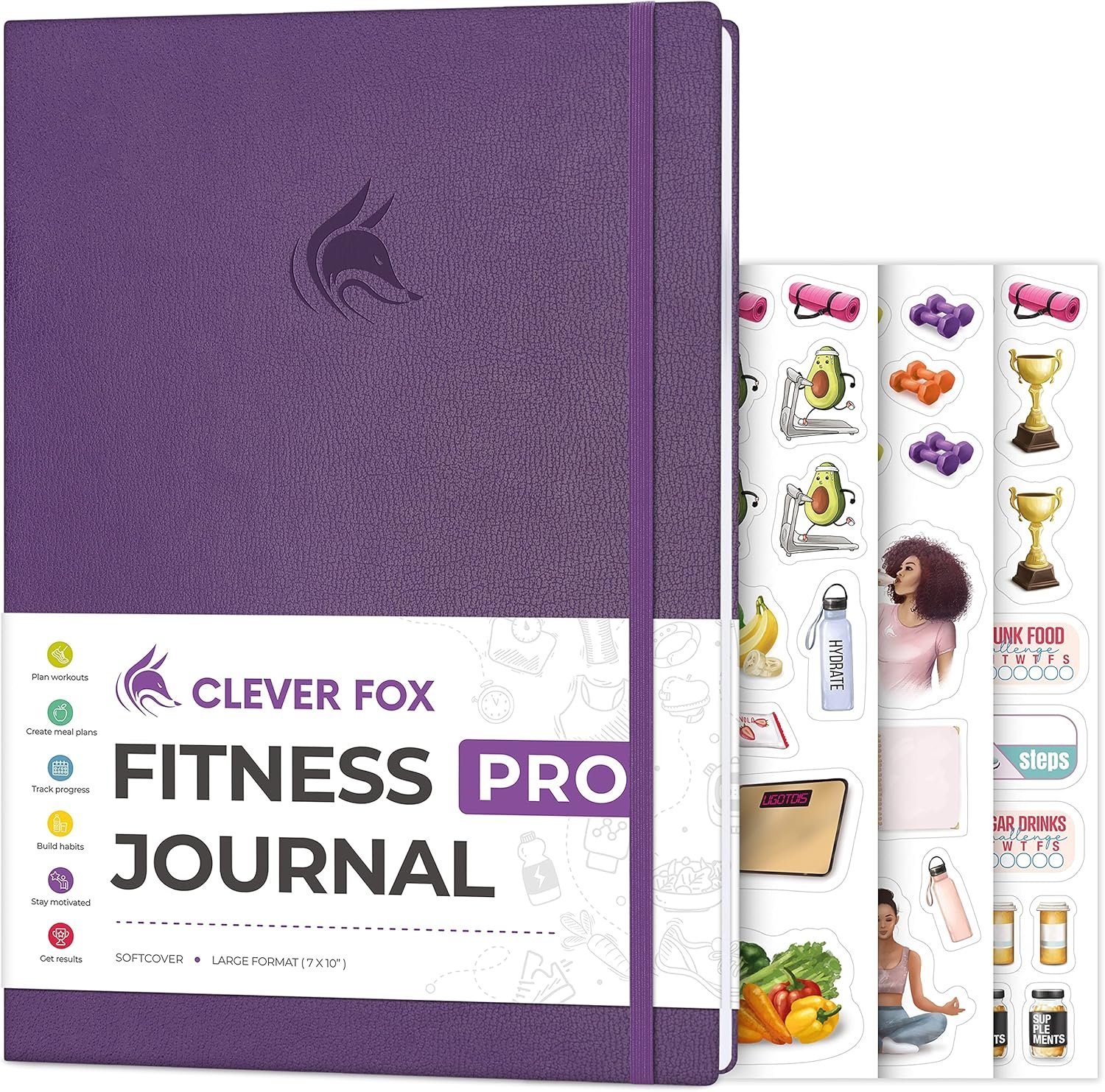 Clever Fox Fitness Journal PRO – Daily Workout Planner with Meal Planner & Habit Tracker – Gym Exercise Log Book for Women & Men – Fitness Planner Notebook – Lasts 6 Months, 7×10” – Purple