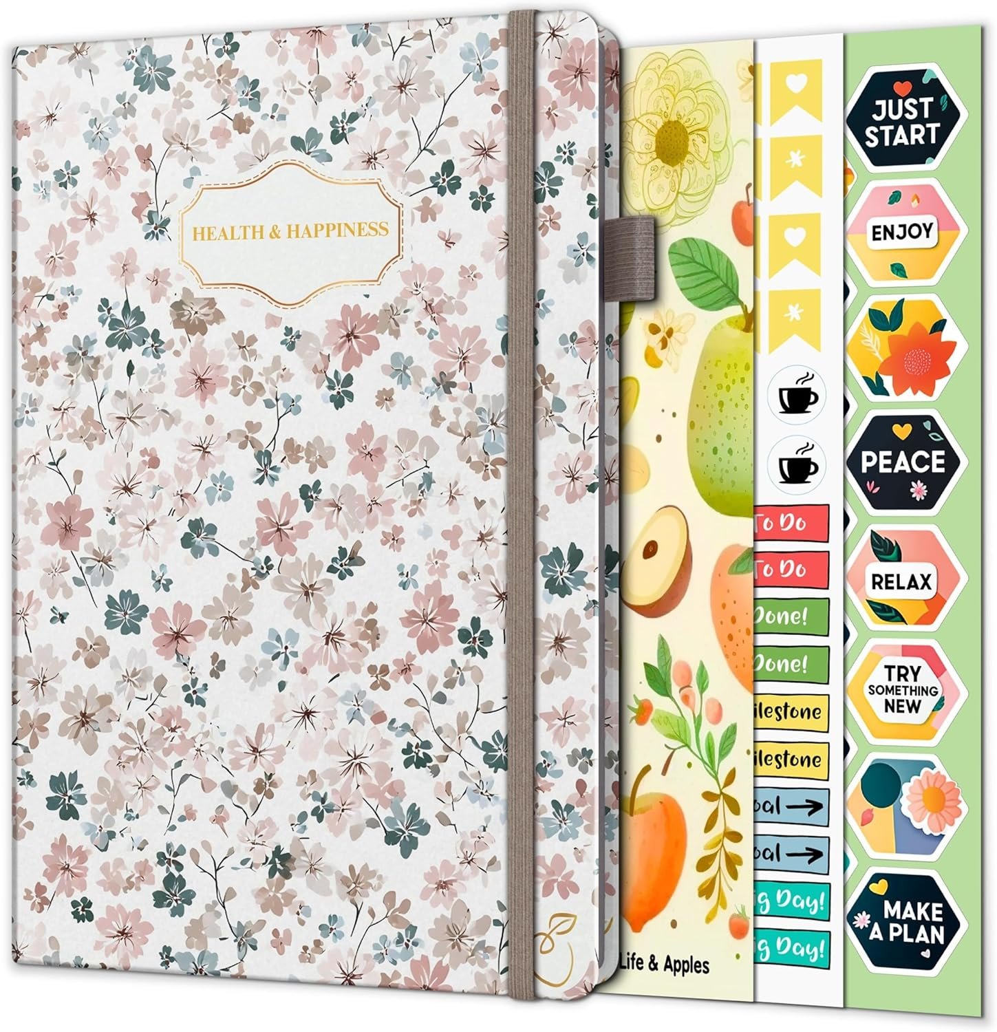 Life & Apples Daily Wellness Journal – Guided Journal & Planner for Wellbeing, Gratitude & Healthy Routines | Food & Fitness Journal, Habit Tracker, Weight Loss Diary | Undated A5 Bloom