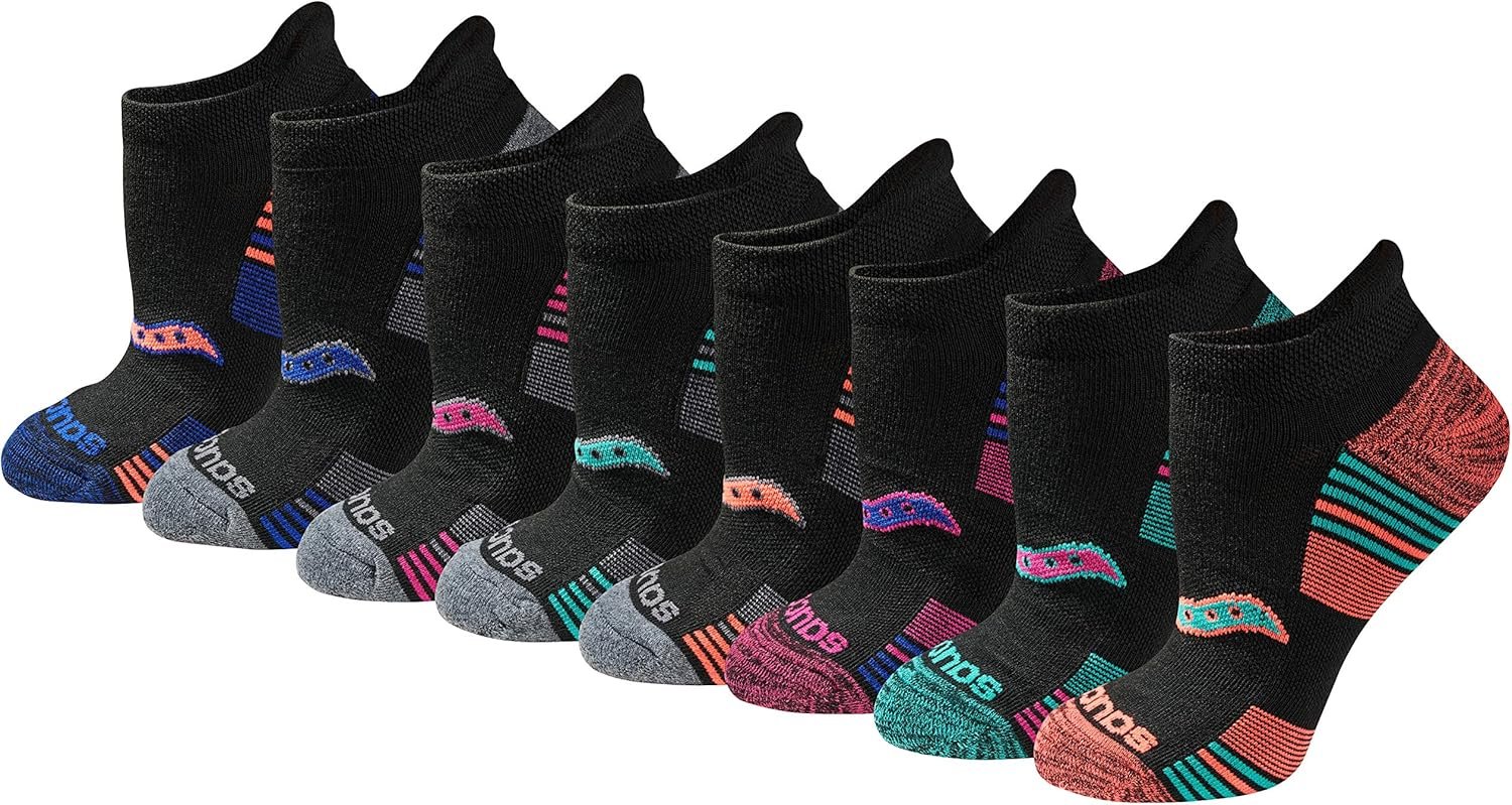 Saucony Women’s RunDry Performance Heel Tab Athletic Socks, Available in S-L (8, 16, 24 Pairs)