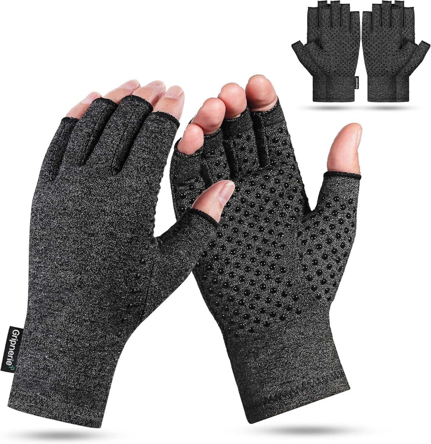 2 Pairs Arthritis Compression Gloves for Women & Men, Fingerless Support Gloves for Typing and Crafting