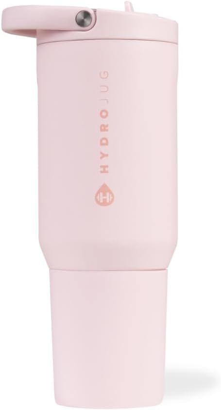 HydroJug Sport – Stainless Steel Tumbler with Straw, Vacuum Insulated, 20oz Leakproof Water Bottle, Ergonomic Design, Reusable, Dishwasher Safe, Rubber Base, Durable for Gym or Outdoors, Pink Sand