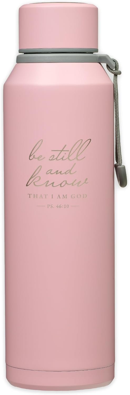 Christian Art Gifts Insulated Stainless Steel Double Wall Vacuum Sealed Water Bottle for Women: Be Still & Know – Psalm 46:10 Inspirational Bible Verse for Hot/Cold Liquids All Day, Pink, 24 fl. oz.