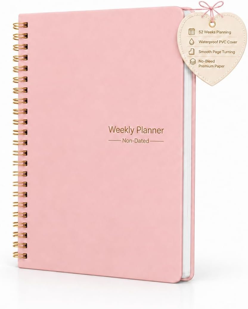 Undated Weekly Planner – Weekly Goals Notebook with To Do List, Habit Tracker, Daily Schedule Journal with Spiral Binding, 5.7 x 8.0 inches,Productivity Organizer Notebook for Work, School, Home, Pink