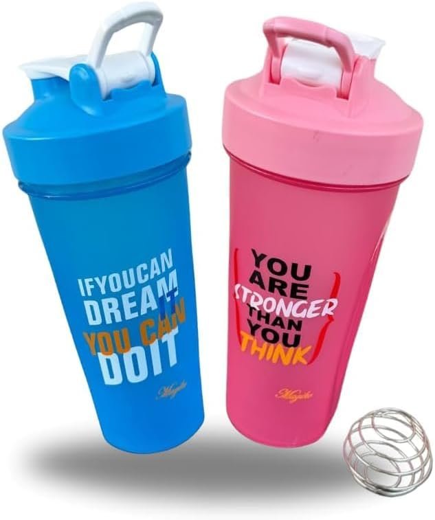 Blender Shaker Bottles for Protein, 28oz Portable Leakproof Pre-Workout Nutrition Water Bottle, BPA-Free Gym Protein Shaker for Sports & Outdoor Motivational Protein Shaker (Blue/Pink)