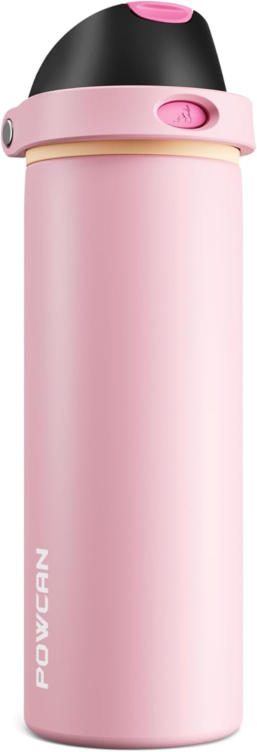 POWCAN 24 oz Insulated Water Bottle for Women: 2-in-1 Push-Button Spout & Quick-Flip Straw, Leakproof, Cold 24Hrs, Fits Car Cup Holder, Stainless Steel Cup for Sports, Camping, Gift (Polka Whimsy)