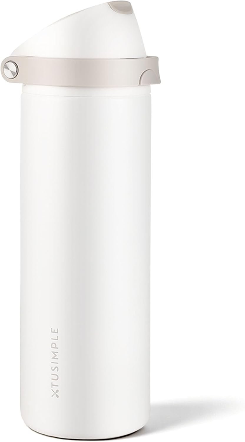 24 oz Insulated Water Bottle with Straw, Stainless Steel Water Bottle with 2-in-1 Push-Button Spout & Quick-Flip Straw, Fits Car Cupholder, Leakproof, for Gym, Travel, School, Camping, White