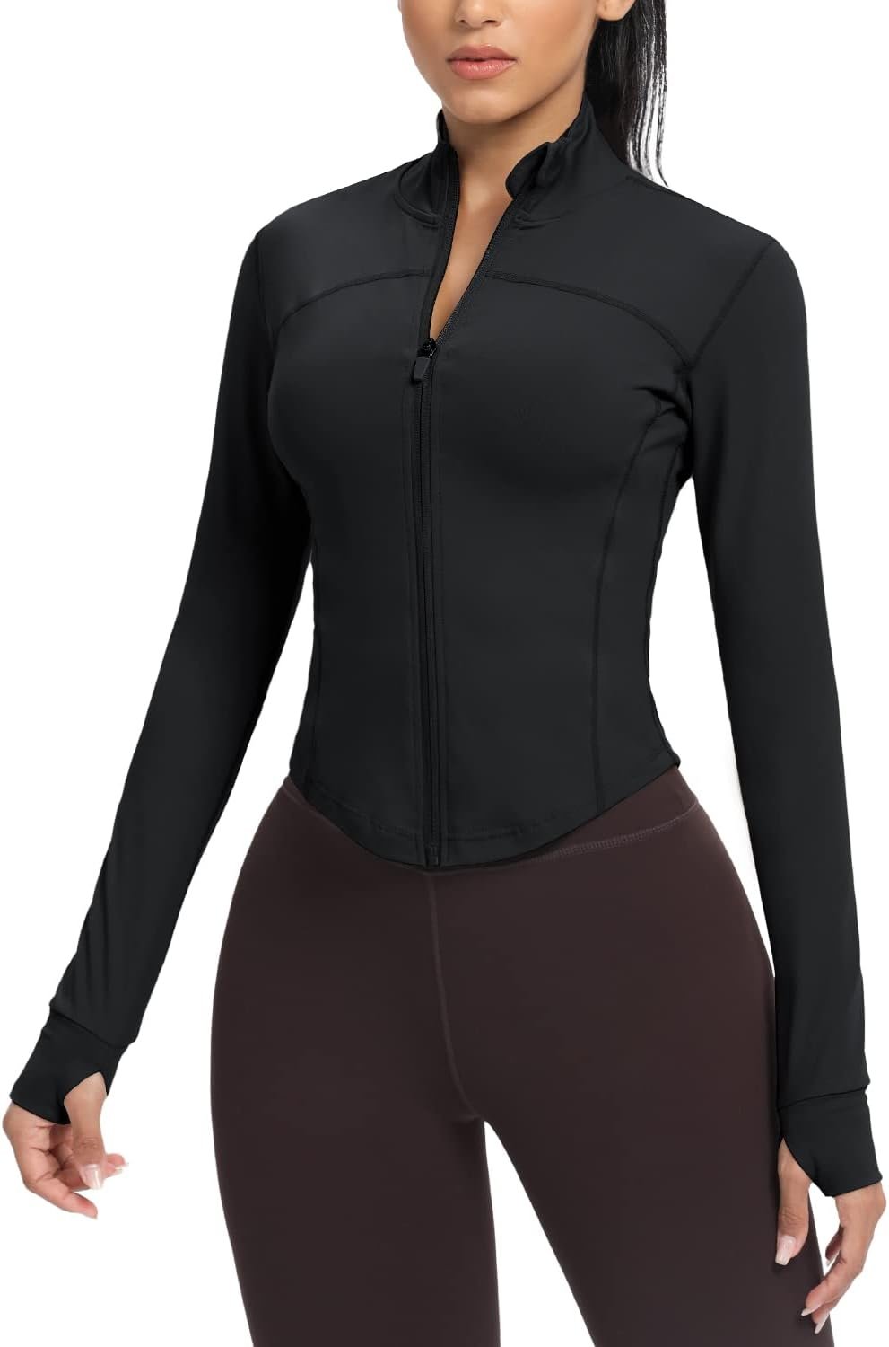 AVGO Women’s Cropped Running Workout Jackets Zip Slim Fit Athletic Tops with Thumb Holes