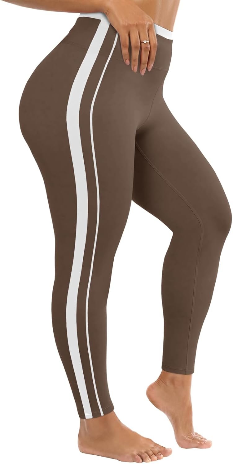 Aoysky Womens Plus Size Yoga Leggings XL-5XL High Waisted Inseam Full Length Workout Active Pants with Contrast Trim