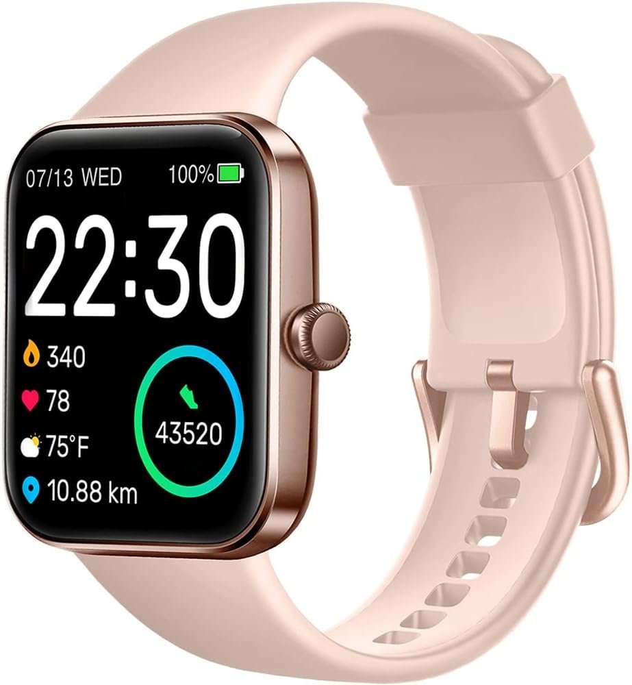 SKG Smart Watch for Women, Fitness Tracker with 5ATM Swimming Waterproof, Sleep Monitor, 1.7” Touch Screen Smartwatch Fitness Watch for Android-iPhone iOS,V7 Pink