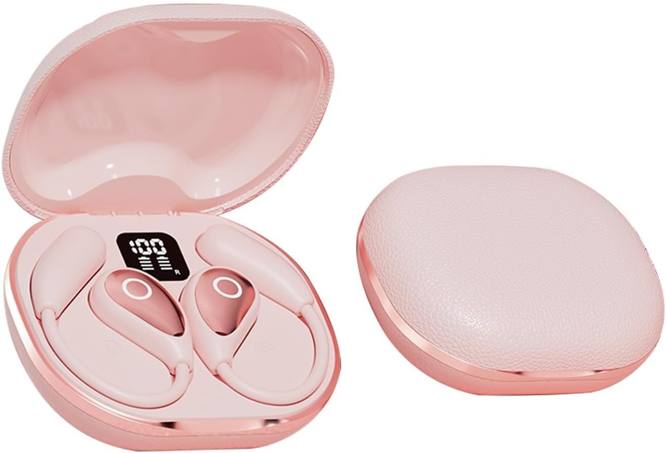 Open Ear Earbuds Pink for Women, Bluetooth 5.4 Wireless Headphones for Small Ears, Air Conduction Comfort Fit, 50H Playtime, IP54 Sweatproof, Touch Control for Running Cycling Work