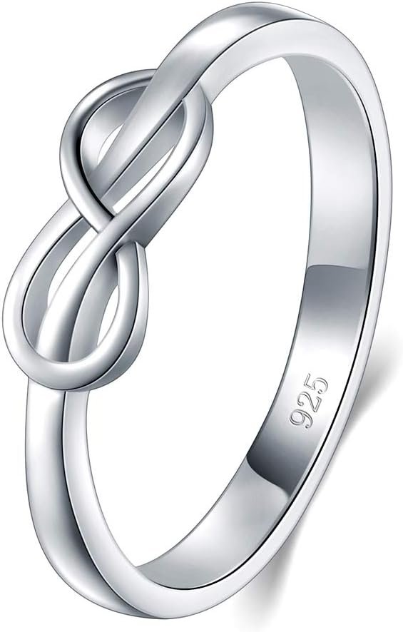 BORUO Sterling Silver Infinity Ring – 925 Sterling Silver – Knot Ring – Classic Gift for Special Occasions – Stackable – Size 4-12