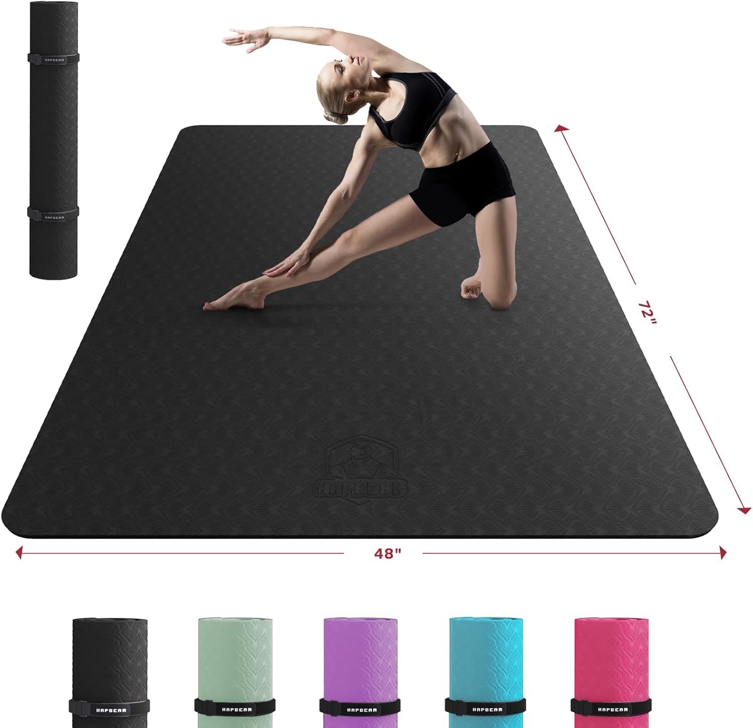 HAPBEAR Extra Large Yoga Mat – 72″x48″x6mm (1/4 inch), Non-Slip, Durable, Eco-Friendly, Thick Wide Exercise Mat for Home Workouts, Yoga, Pilates, Stretching and Cardio Workouts