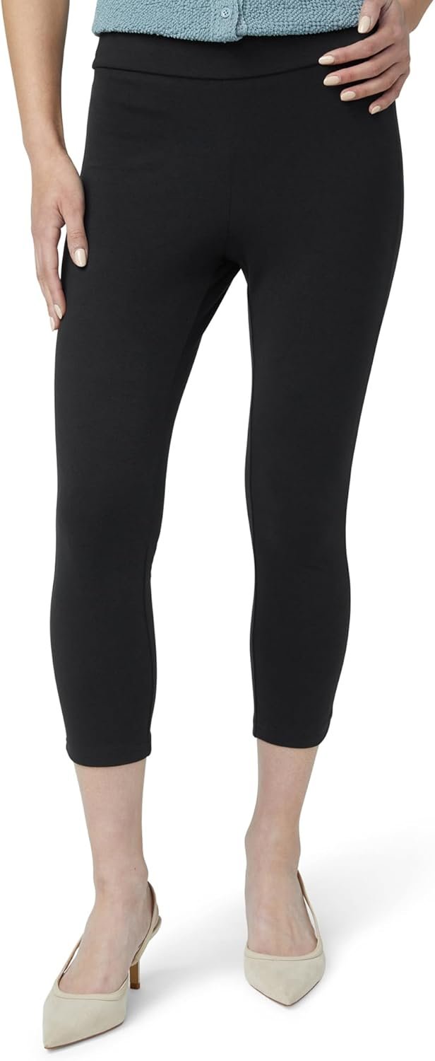 HUE Women’s Wide Waistband Blackout Cotton Capri Leggings, Assorted
