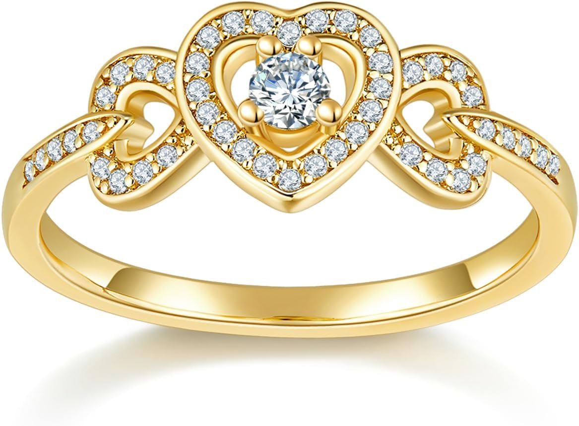 MINDDHA 14K Gold/White Gold Plated Rings- Cubic Zirconia Simulated Diamond Band For Wedding- Love Infinity Silver Gold Rings for Women- 2mm Band Size 4-12