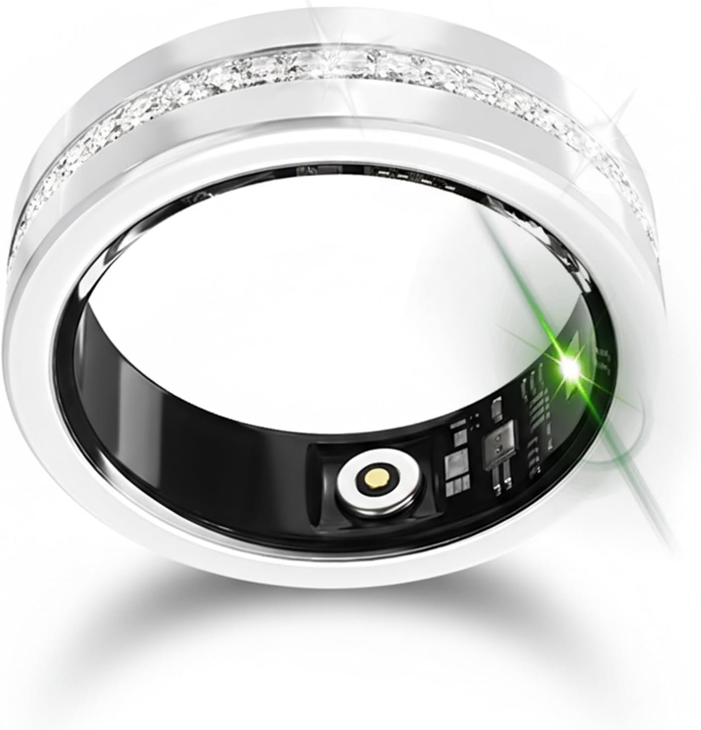 Diamond Smart Ring for Women, Fitness & Vital Signs Monitoring, Sleep Tracker, Remote Photography, No Subscription, Ladies Gift, iOS & Android(Silver,10#)