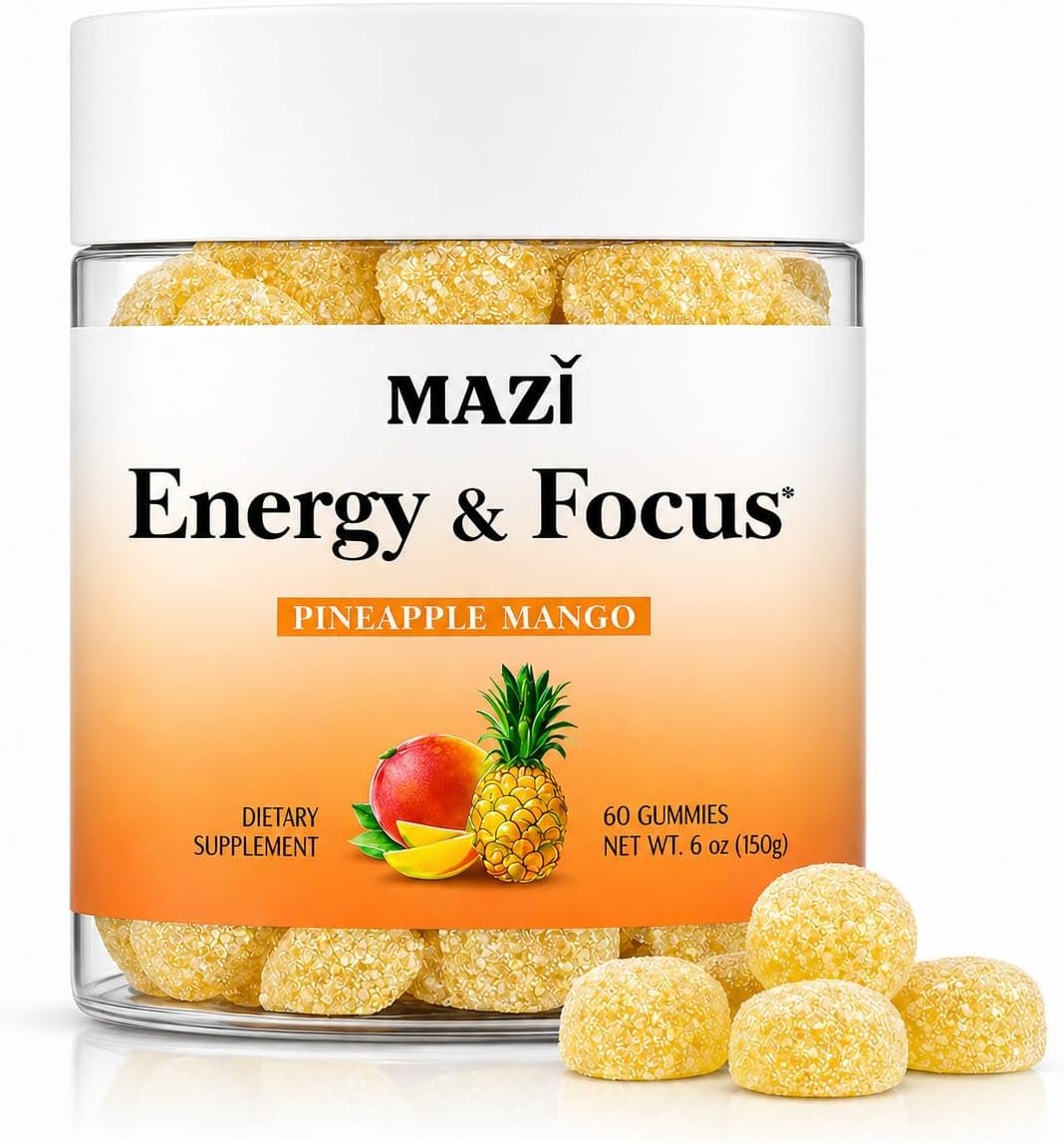 Energy & Focus Gummies | 100mg Natural Caffeine + L-Theanine + Vitamin B6 & B12 + CoQ10 | Nootropic Cognitive Brain Performance Supplement | No Crash or Jitters