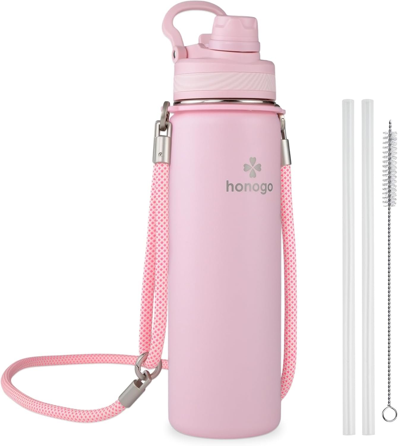 24 oz Insulated Water Bottle with Shoulder Strap, Stainless Steel Tumbler with 2-in-1 Straw & Spout Lid, Fashion Water Flask for Women & Girls. Keep Cold 24H / Hot 12H, BPA Free (Light Pink, 24 oz)