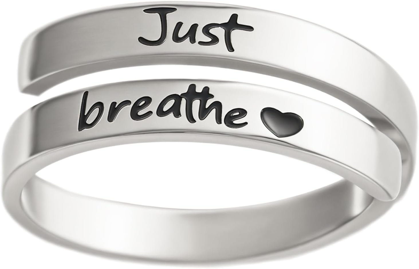 Just Breathe Ring for Women, Adjustable Heart Ring, Stainless Steel Spiral Wrap Healing Rings, Inspirational & Heart felt Gift