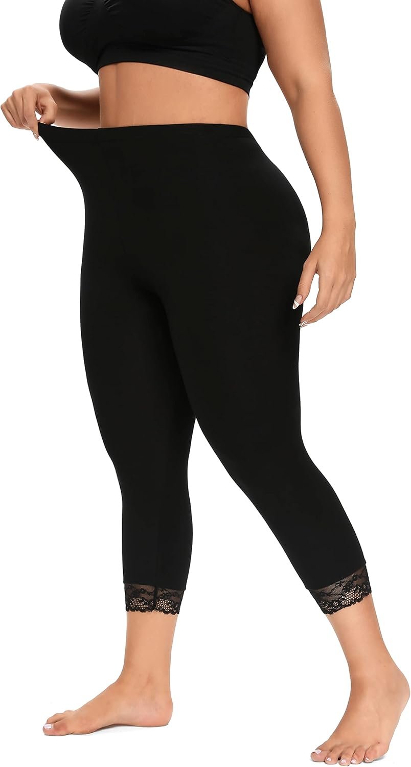 ELISS Women’s Plus Size Capri Leggings,High Waited Soft Cropped Pants 3/4 Length Yoga Pants (1X-4X)