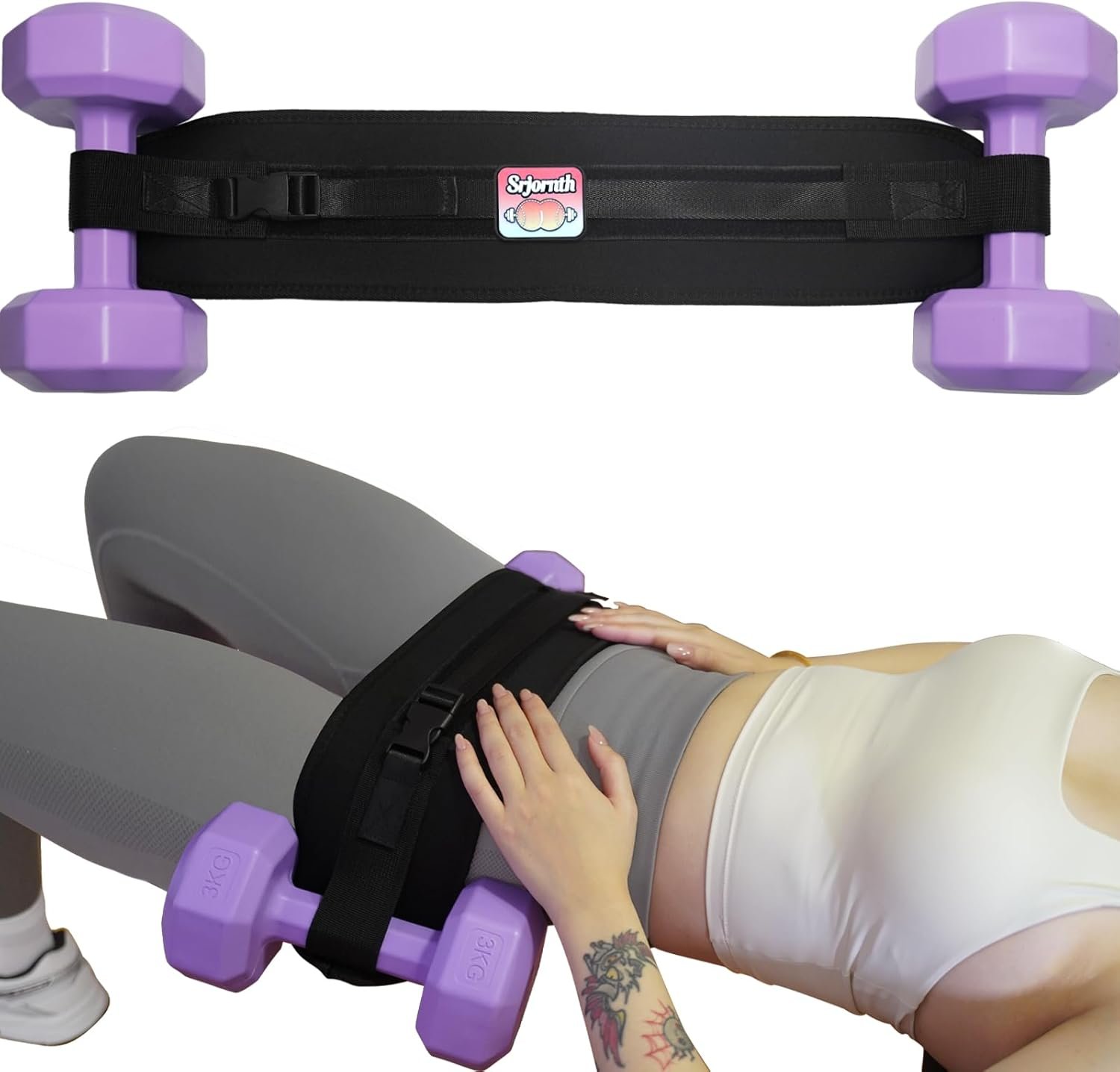 Pro Portable Hip Thrust Belt – Premium Booty Builder for Dumbbell & Kettlebell Workouts | Gym, Home & Travel Glute Trainer | Lightweight & Foldable Design | Attached is a Velcro badge |Slip-Resistant Padding for Hip Protection (Black)