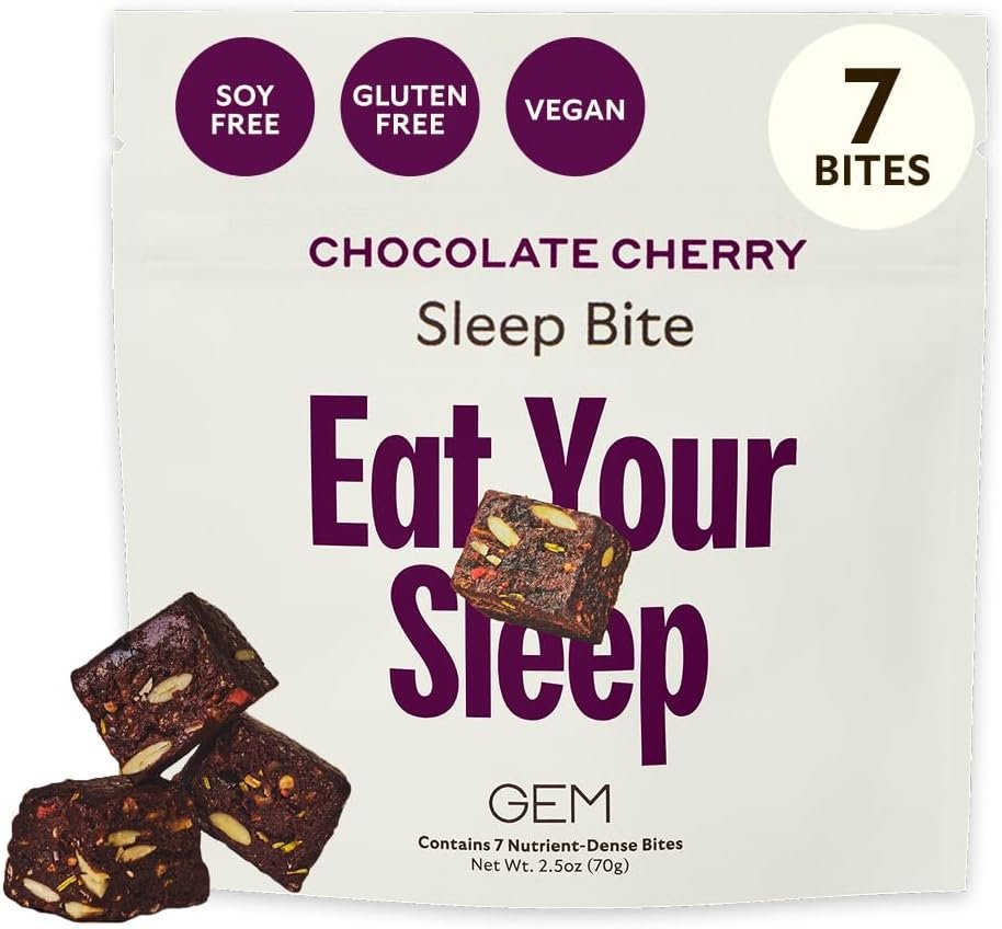 GEM Sleep Aid, Nighttime Bite, 7 Pack, Melatonin Free, L-Theanine, Magnesium, Valerian Root Extract | Vegan and Gluten Free | Earthy Chocolate Cherry, Trial Size