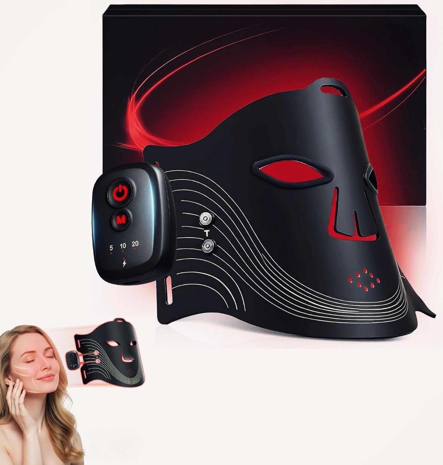 Red Light Therapy Mask for Face 4 Modes Cordless Led Face Mask Light Therapy with 2000mAh Rechargeable Remote LED Face Mask at Home& Travel